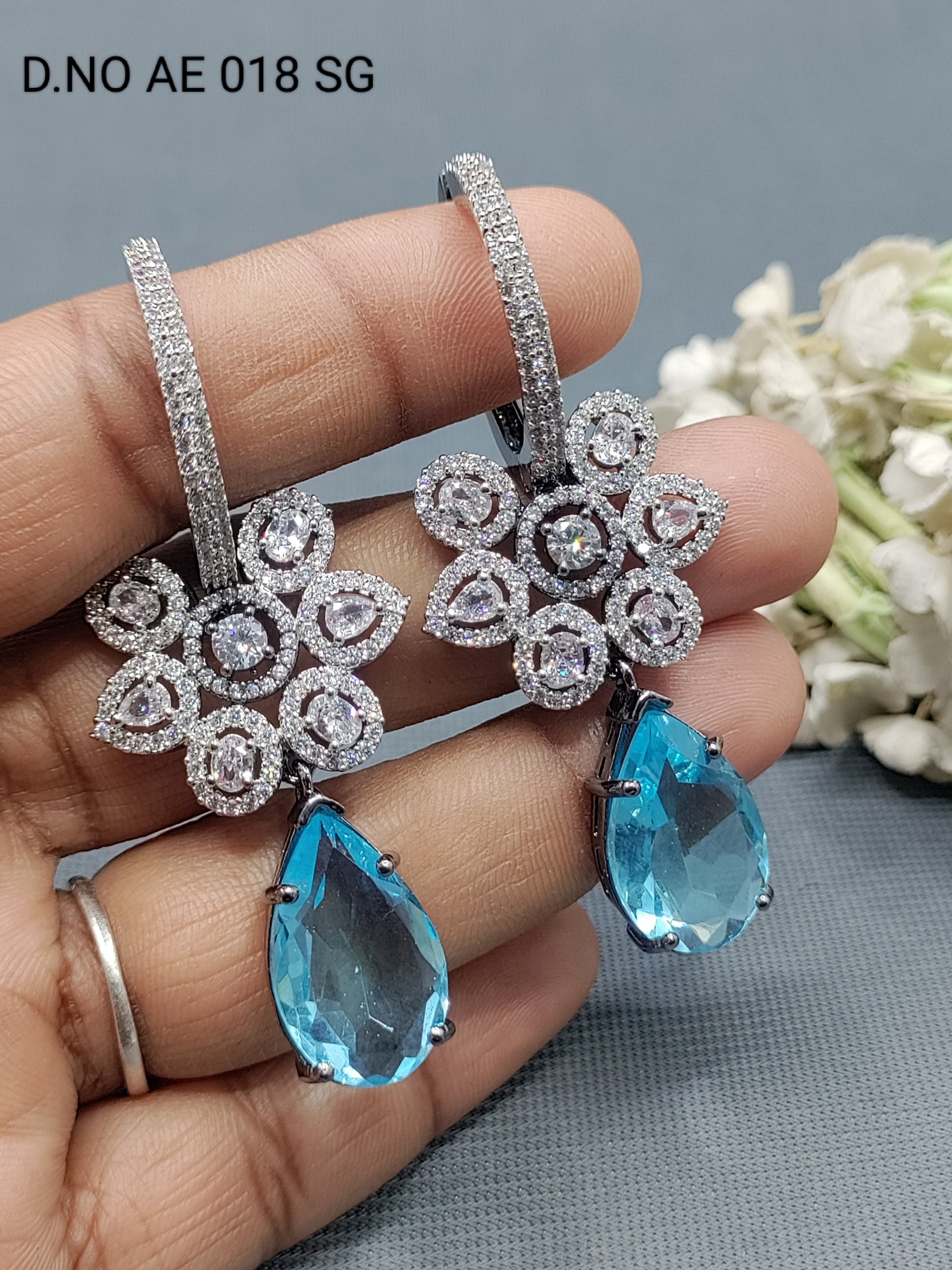 Cz Ad Rodium Earrings Sku AE 018 SG rchiecreation