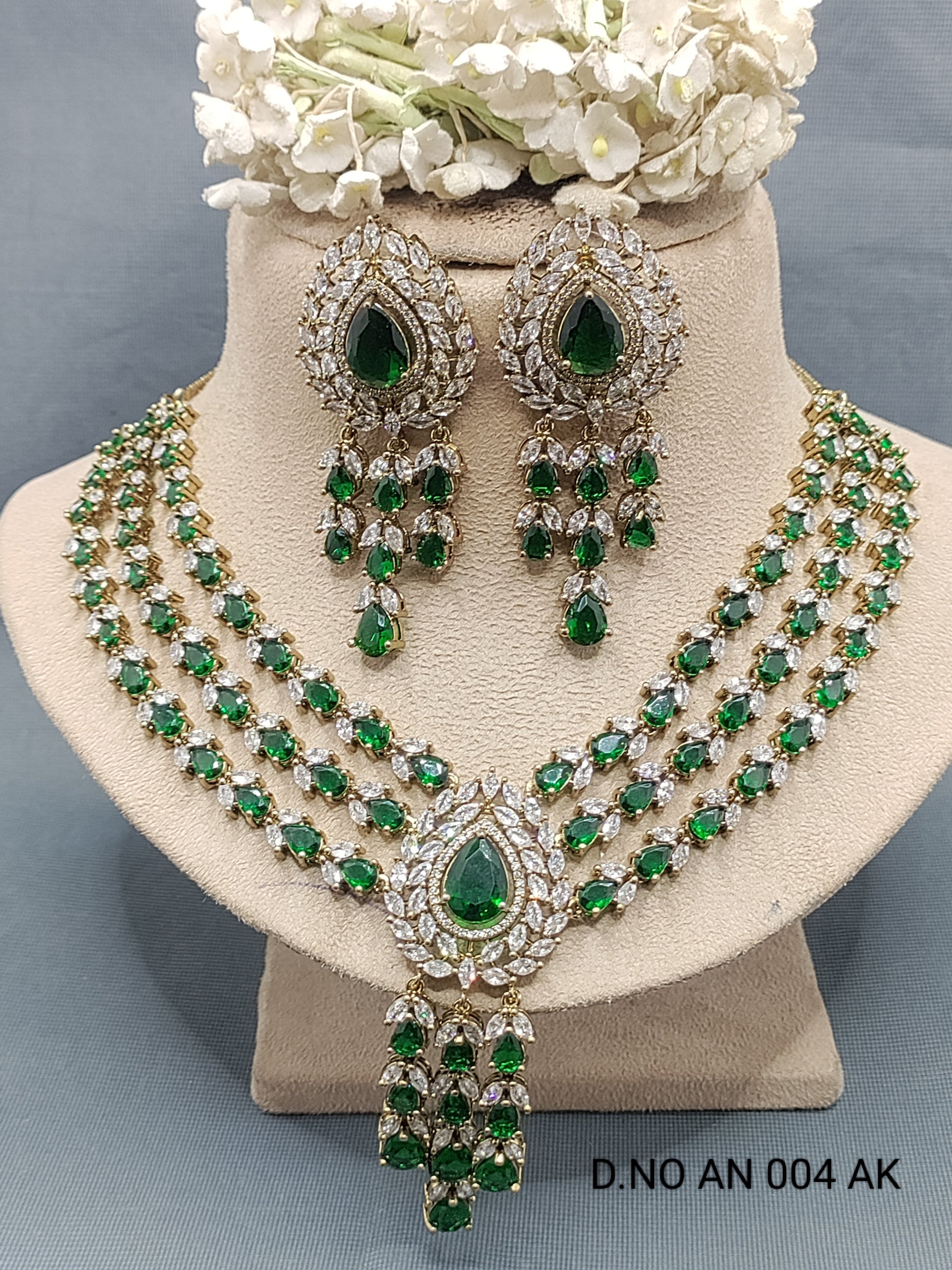 Cz Ad Mehandi bridal Necklace Set Sku AN 004 AK rchiecreation
