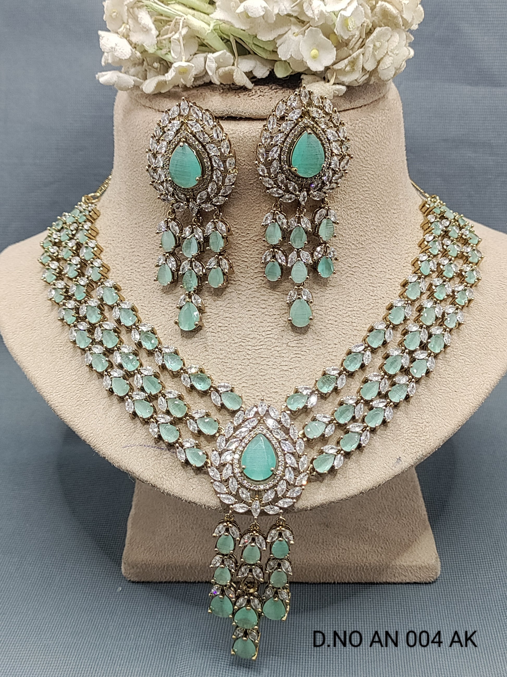 Cz Ad Mehandi bridal Necklace Set Sku AN 004 AK rchiecreation