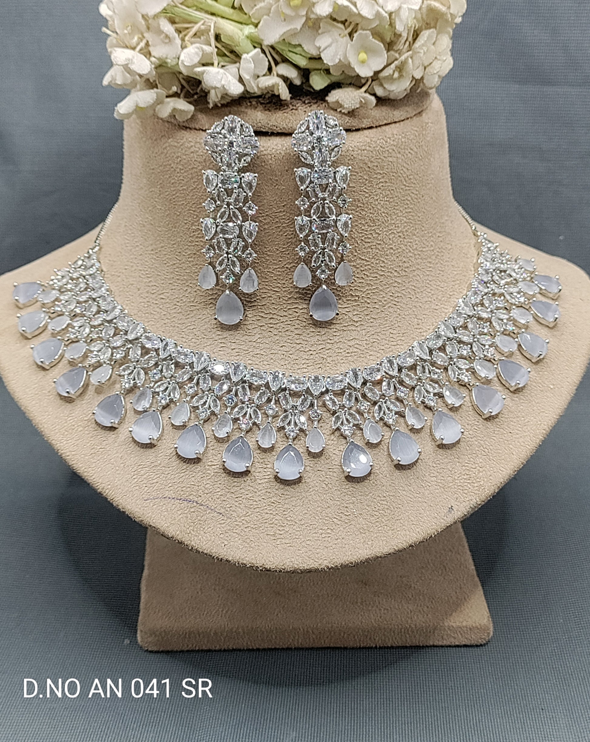 Cz Ad Rodium Necklace Set Sku AN 041 SR D5 rchiecreation