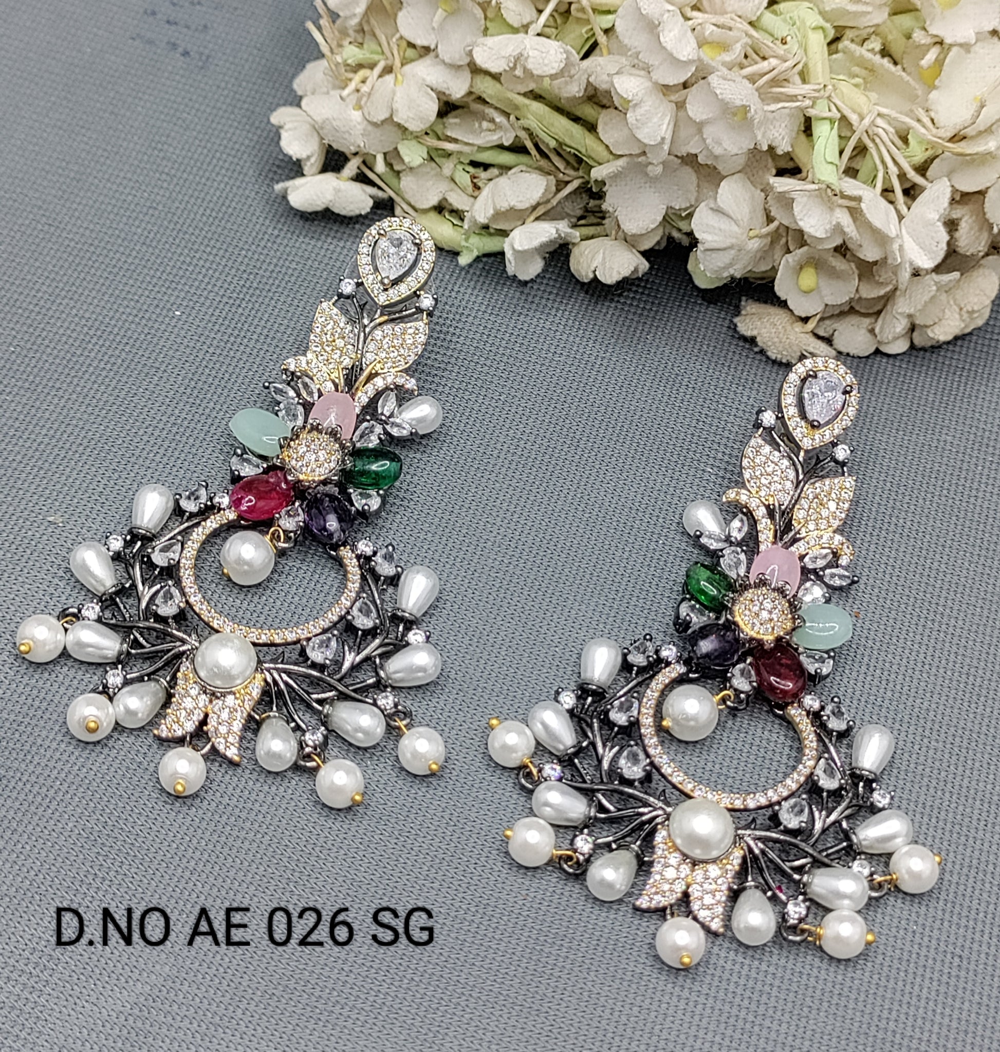 Cz Ad Victorian To Tone Earrings Sku  AE 026 SG rchiecreation