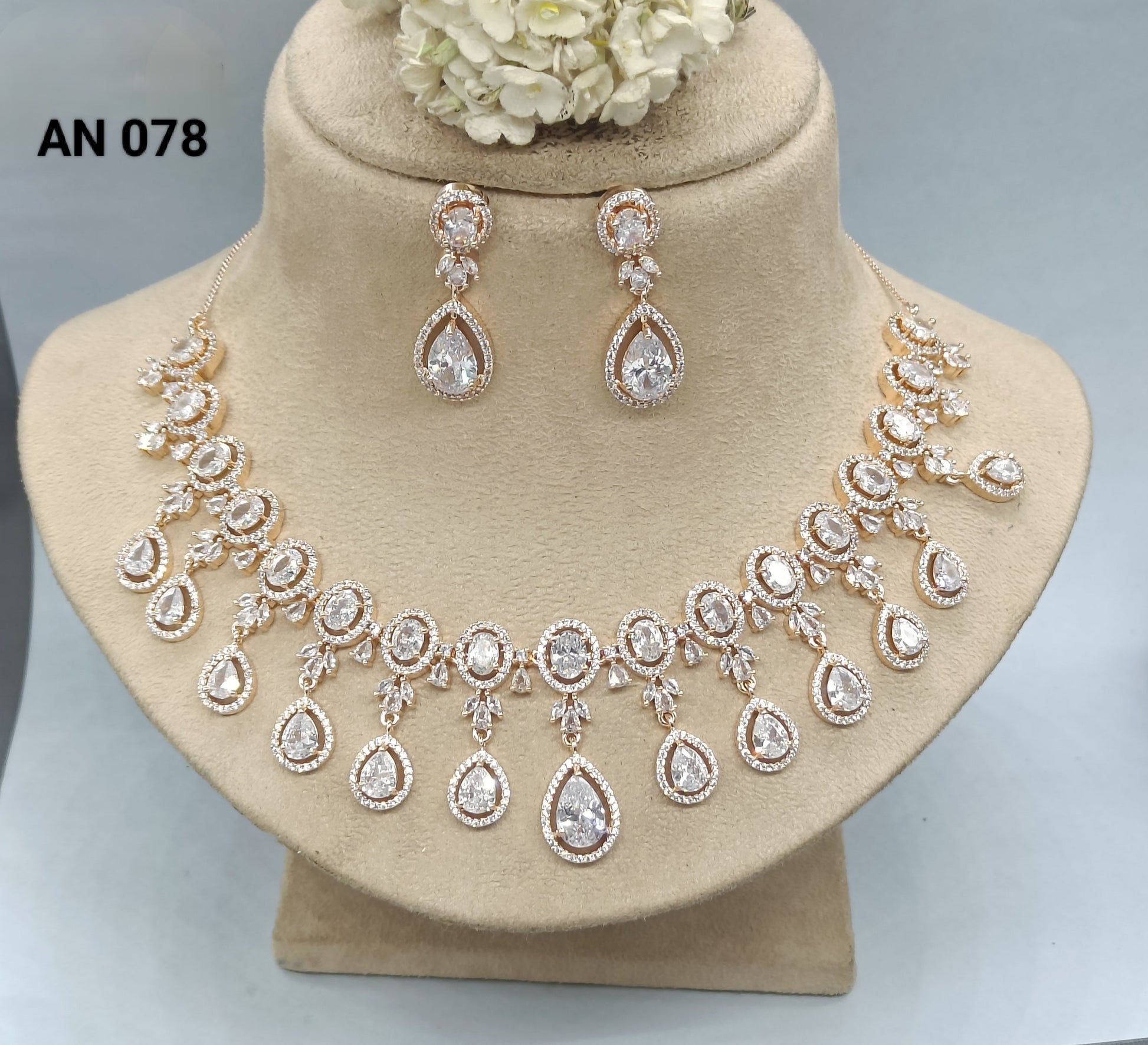 Cz Ad RoseGold Necklace Sku- AN 078 C3 rchiecreation