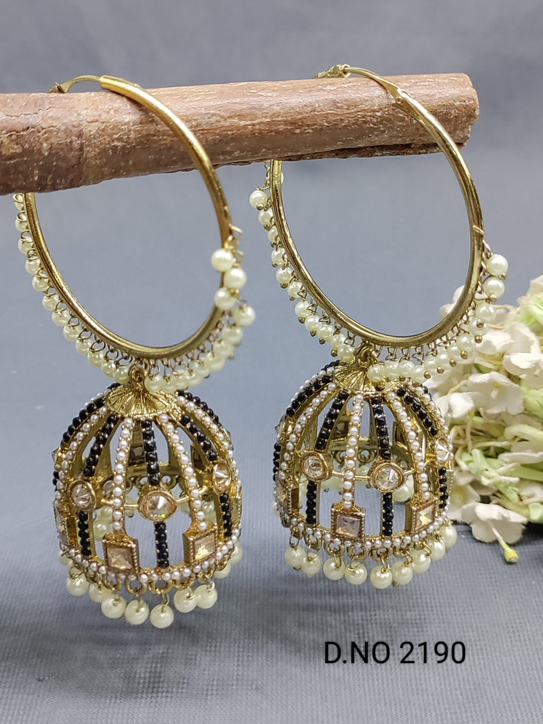 Polki Mehandi Pearl Bali Jhumki Earrings Sku 2190 rchiecreation