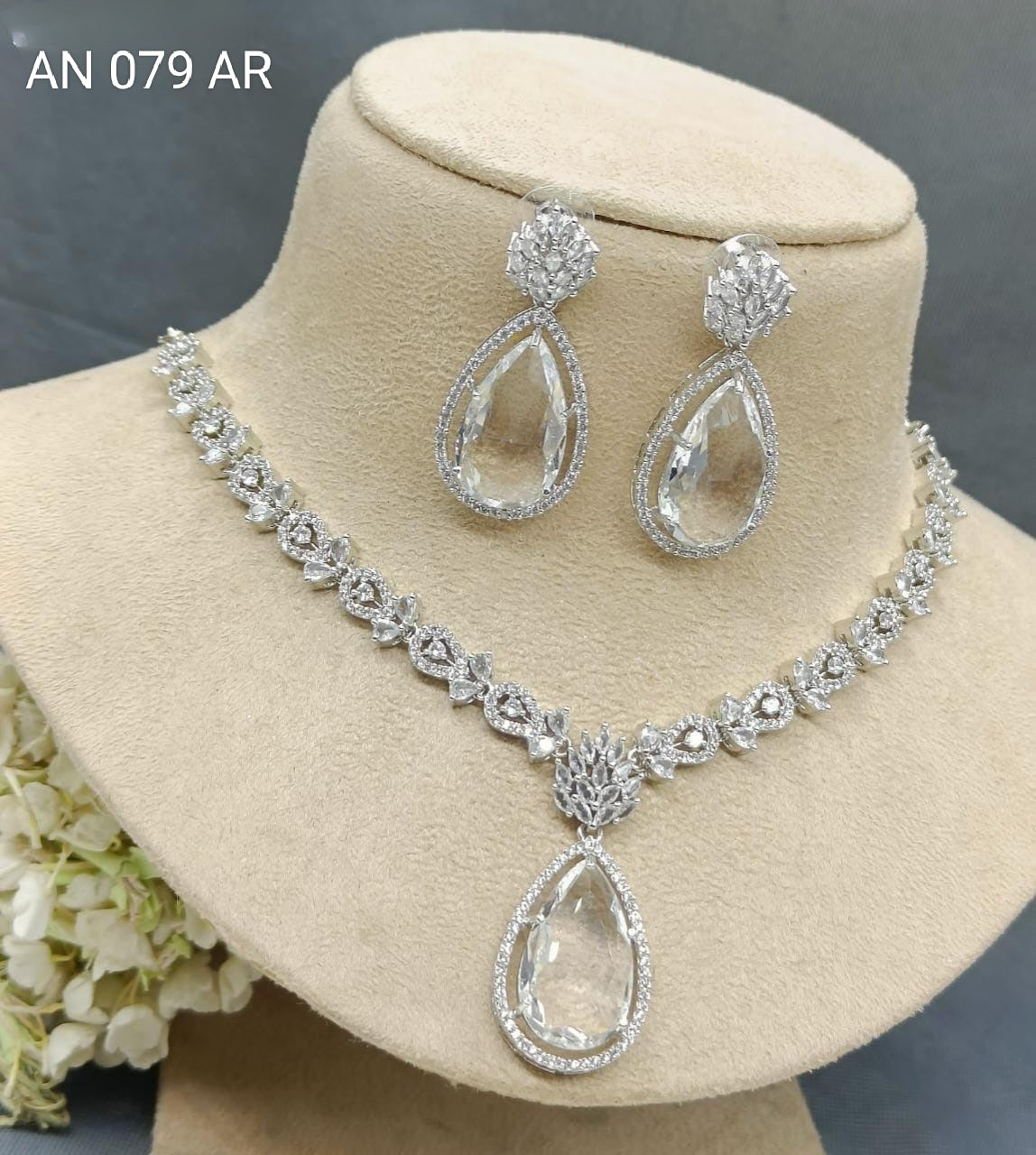 American Diamond Necklace Rodium Sku-6204 C3 rchiecreation