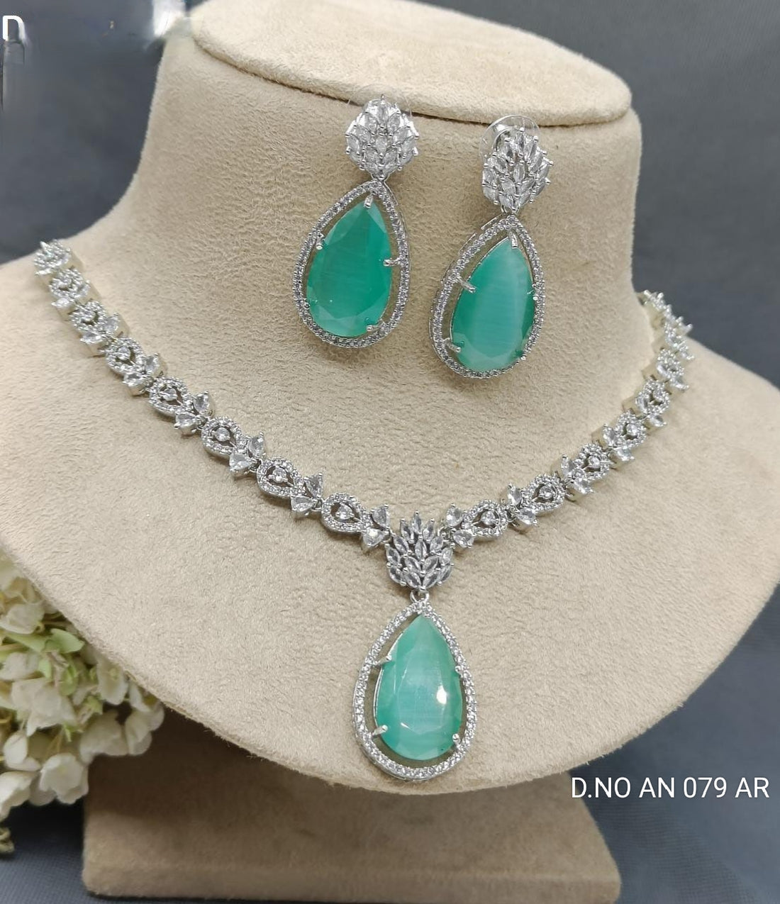 American Diamond Necklace Rodium Sku-6204 C3 rchiecreation
