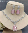 American Diamond Necklace Rodium Sku-6204 C3 rchiecreation