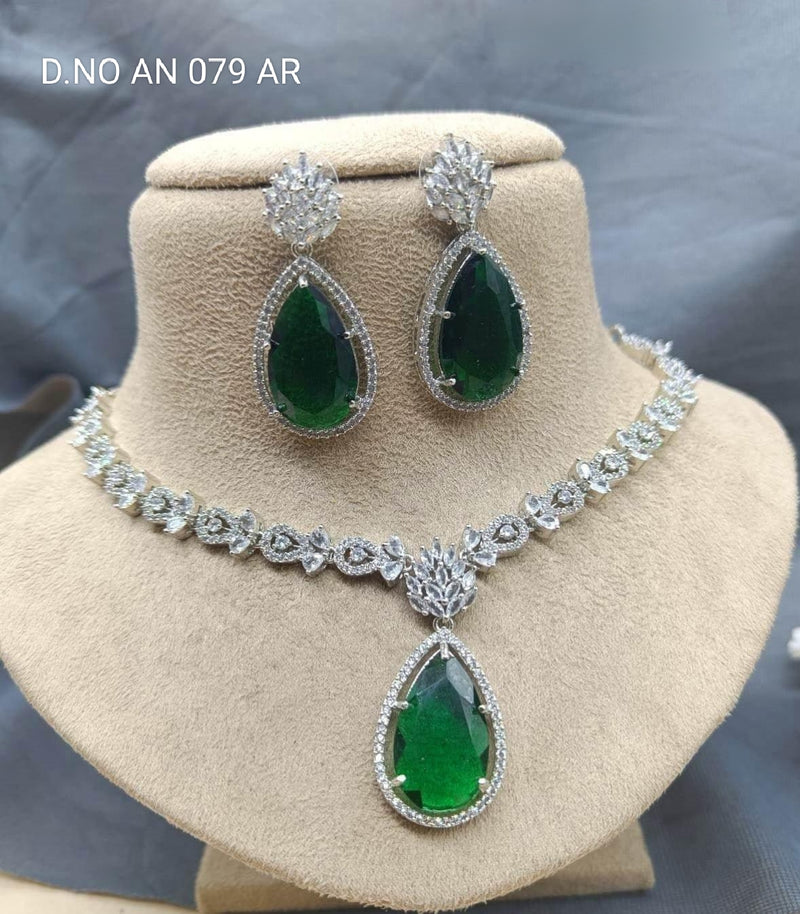 American Diamond Necklace Rodium Sku-6204 C3 rchiecreation