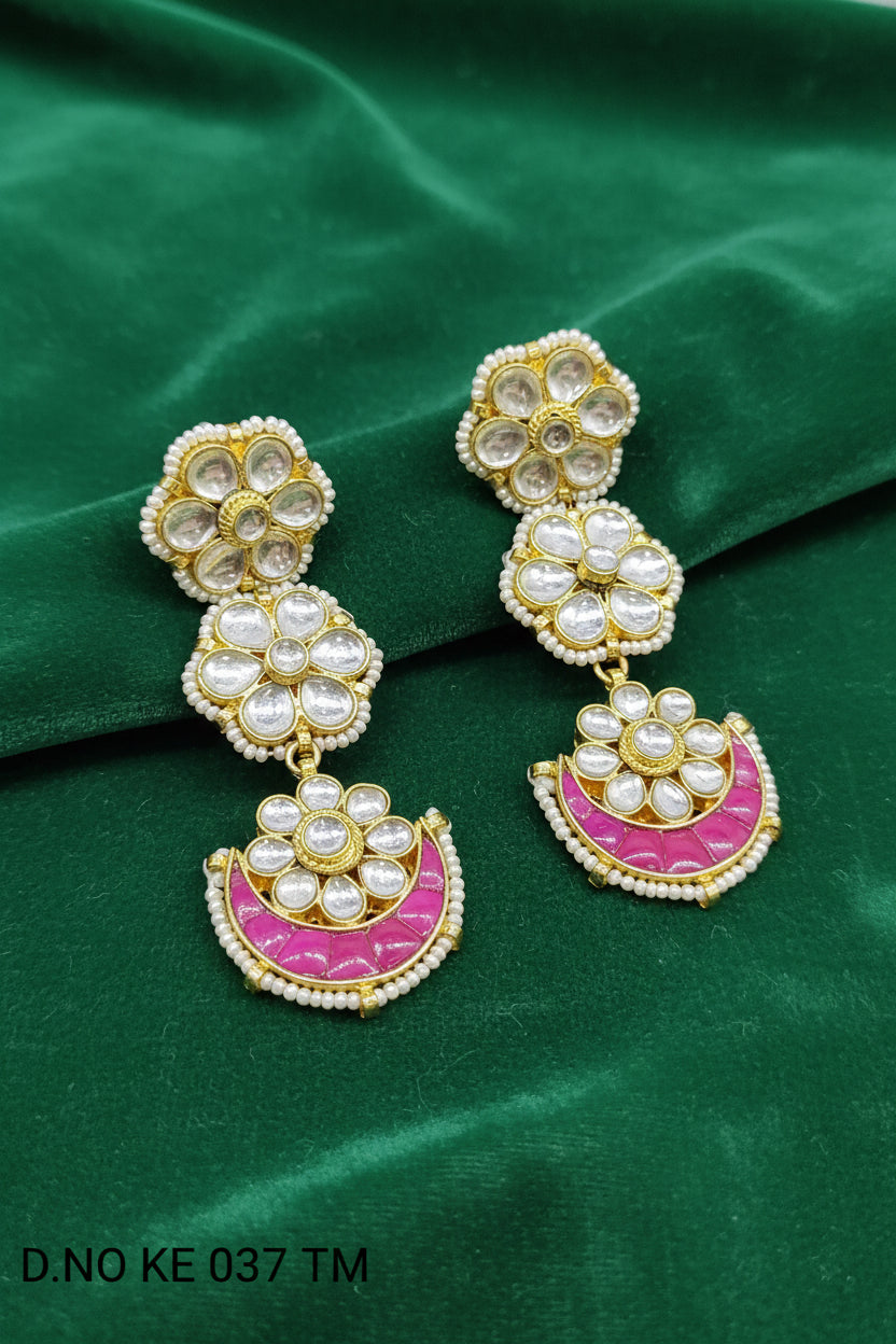 Golden Kundan Earring Sku KE 037 TM rchiecreation