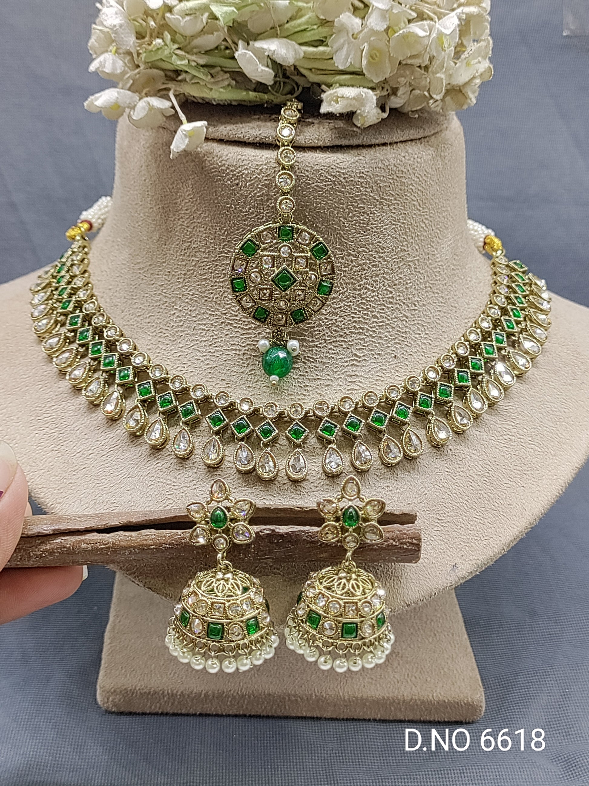 Polki Mehandi Necklace Set Sku 6618 rchiecreation