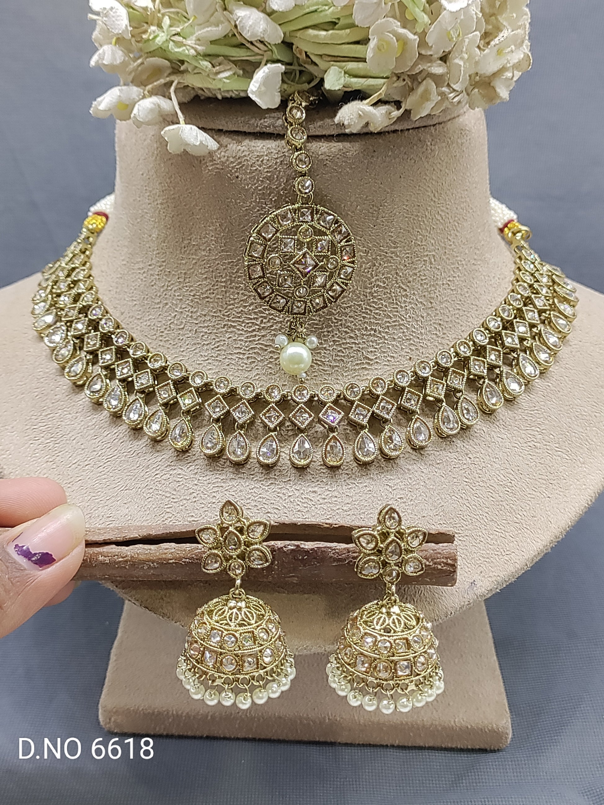 Polki Mehandi Necklace Set Sku 6618 rchiecreation