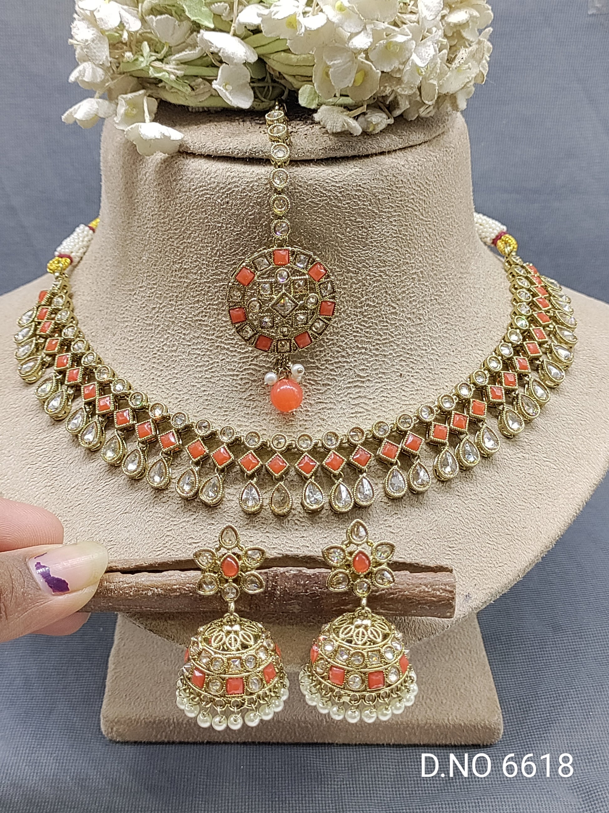Polki Mehandi Necklace Set Sku 6618 rchiecreation