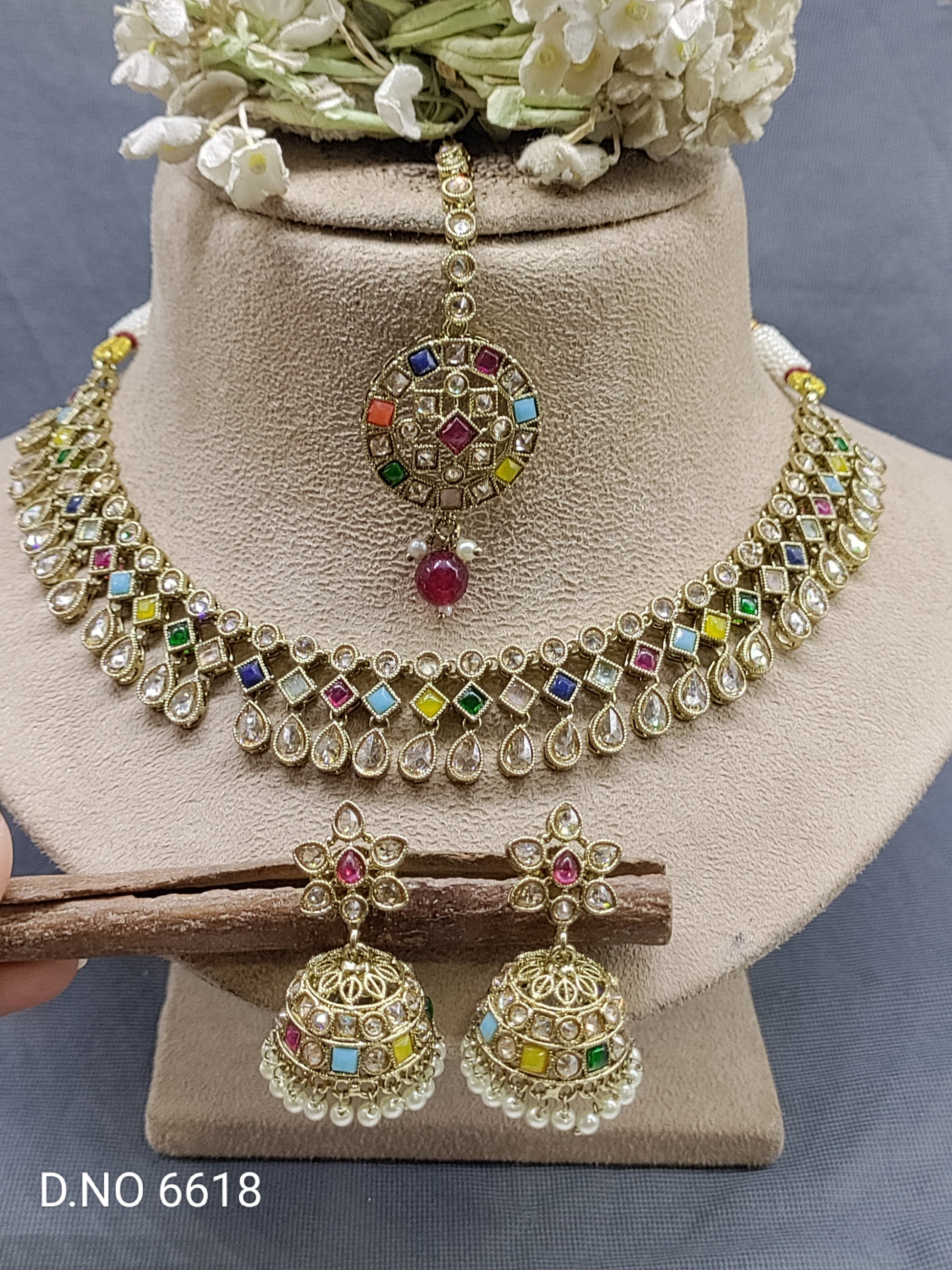 Polki Mehandi Necklace Set Sku 6618 rchiecreation