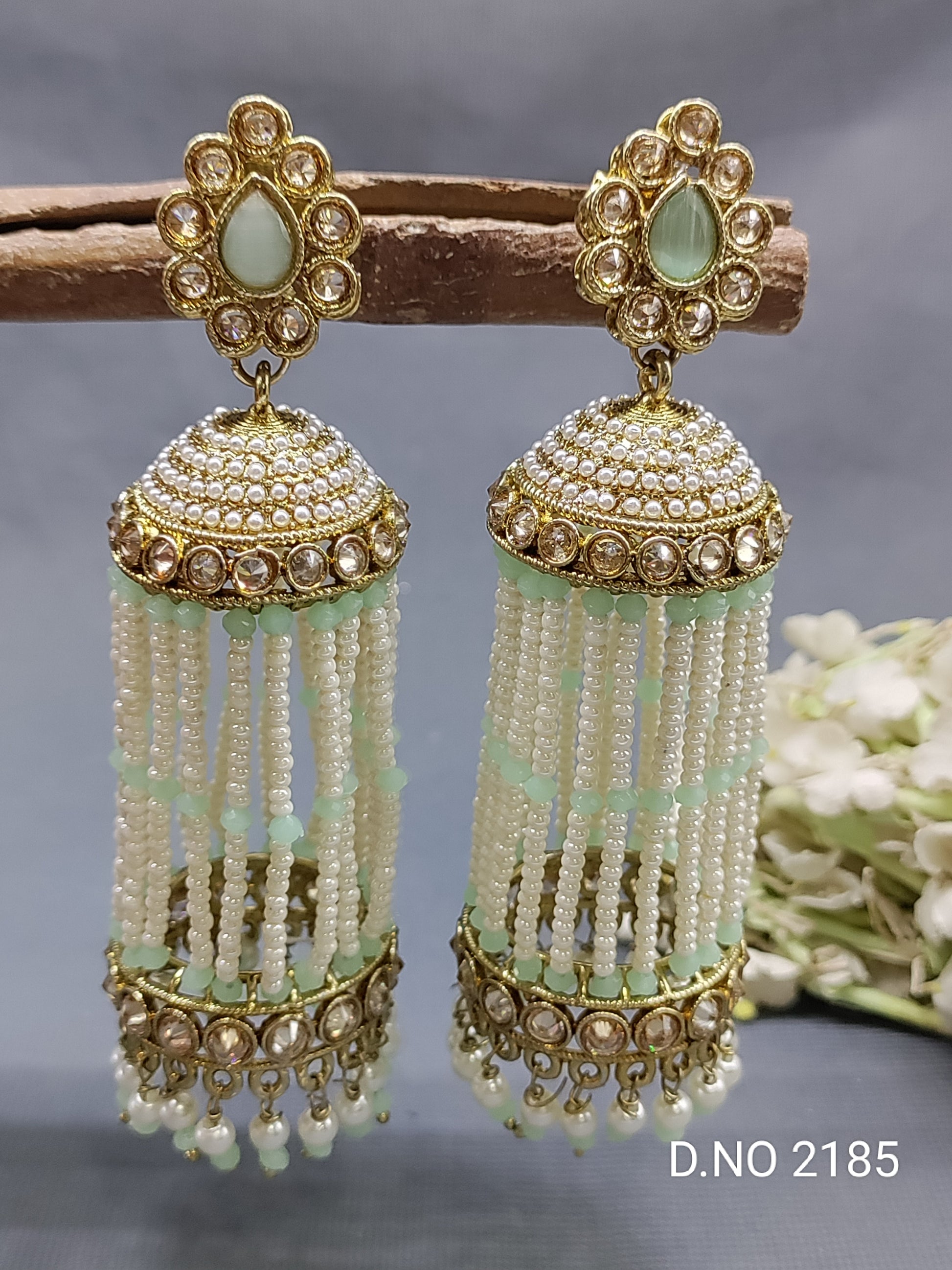 Polki Mehandi Pearl Jhumki Earring Sku 2185 rchiecreation