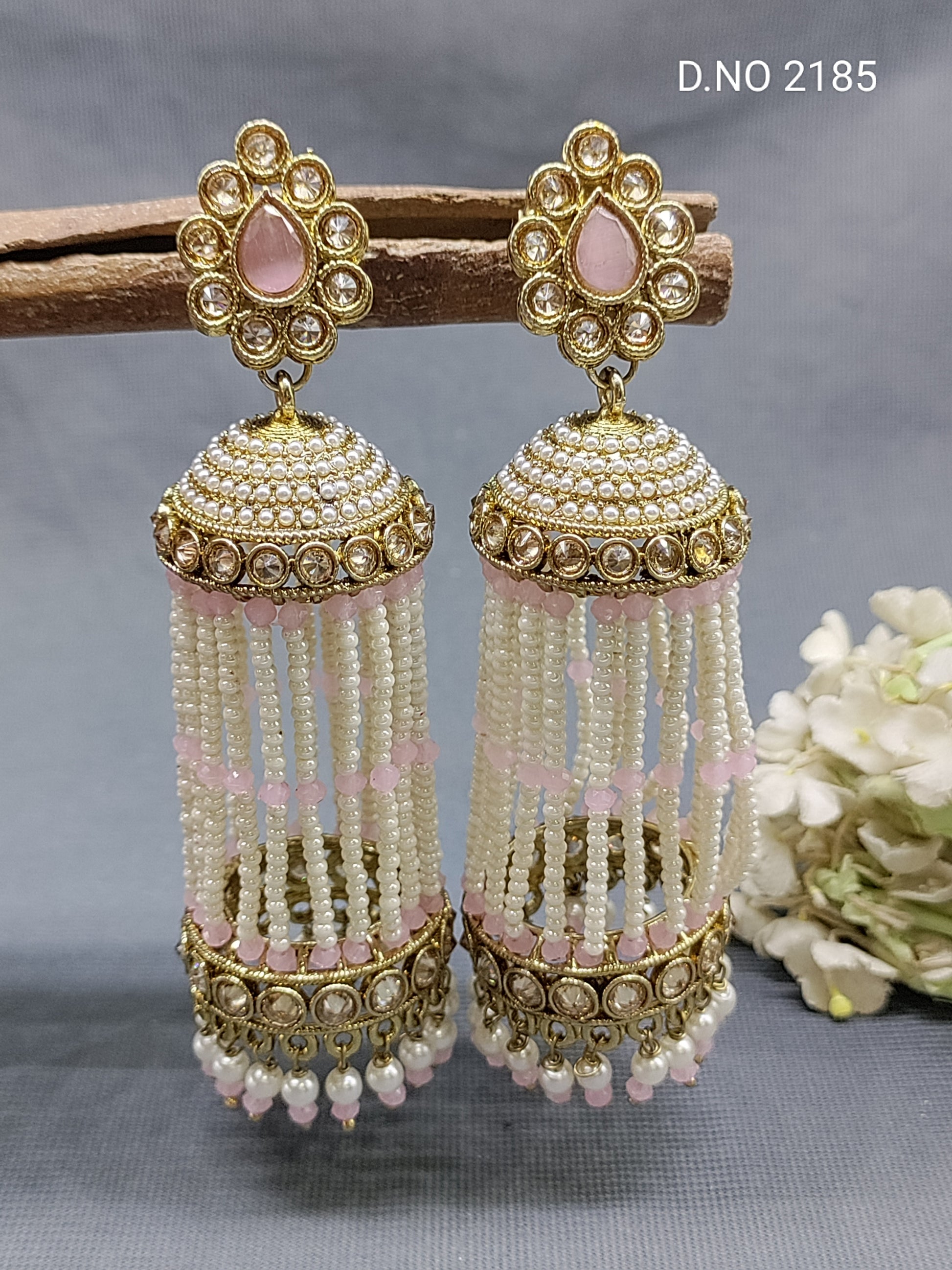 Polki Mehandi Pearl Jhumki Earring Sku 2185 rchiecreation