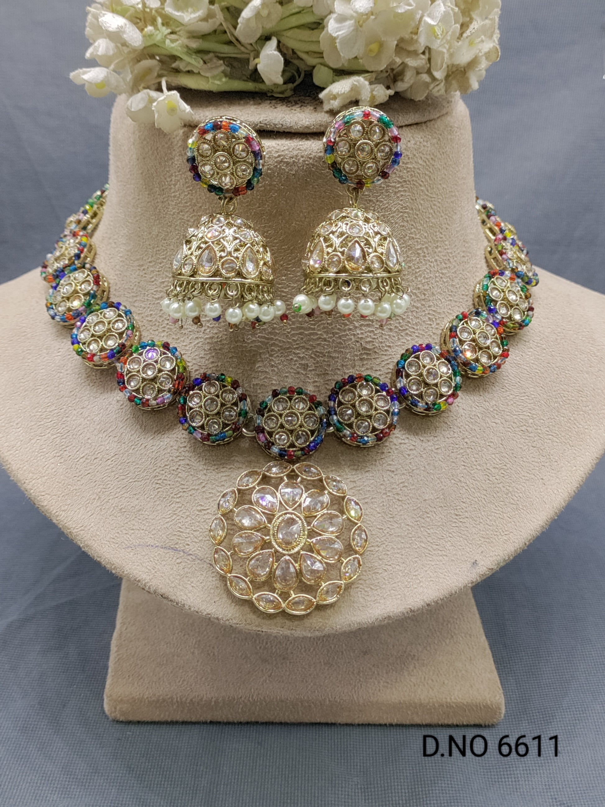 Polki Mehndi Necklace Set SKU 6611 rchiecreation