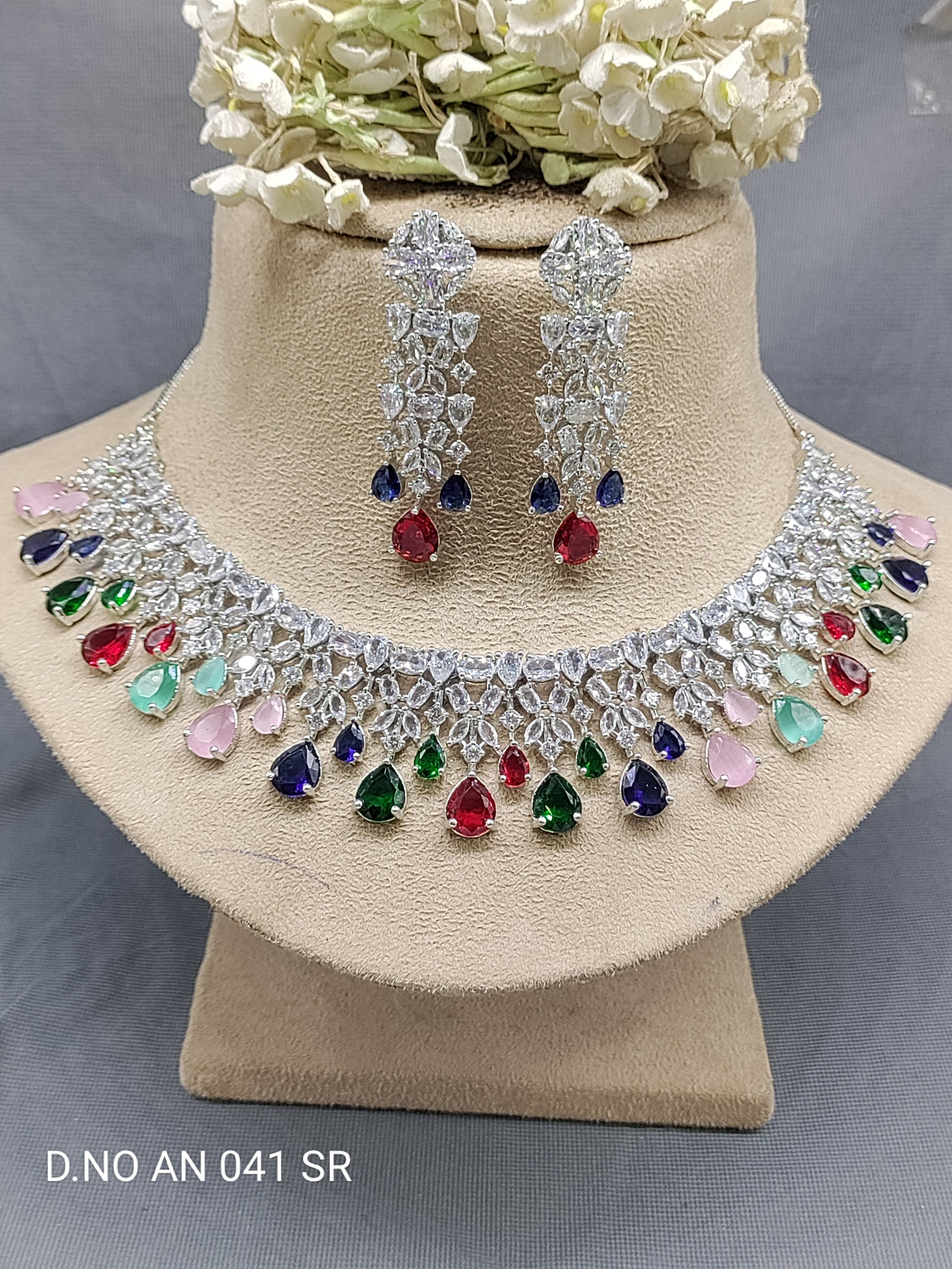 Cz Ad Rodium Necklace Set Sku AN 041 SR D5 rchiecreation