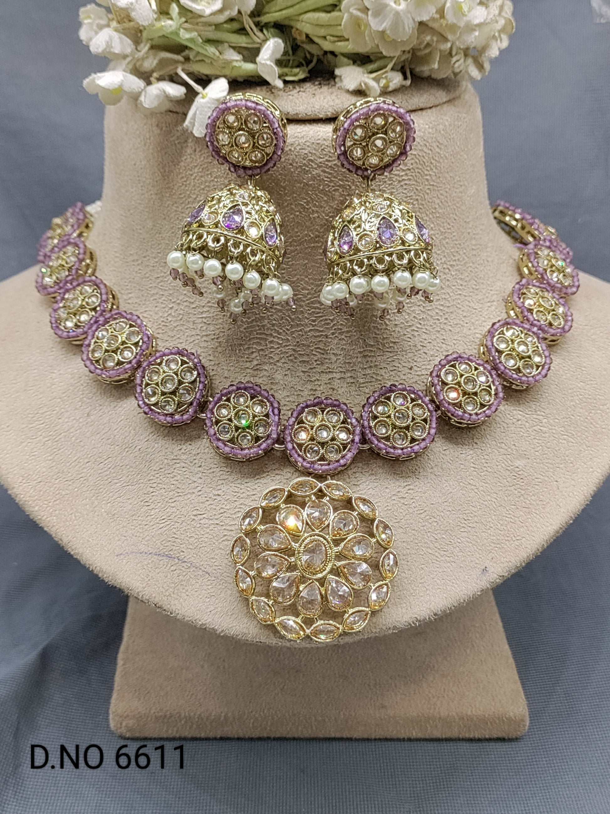 Polki Mehndi Necklace Set SKU 6611 rchiecreation