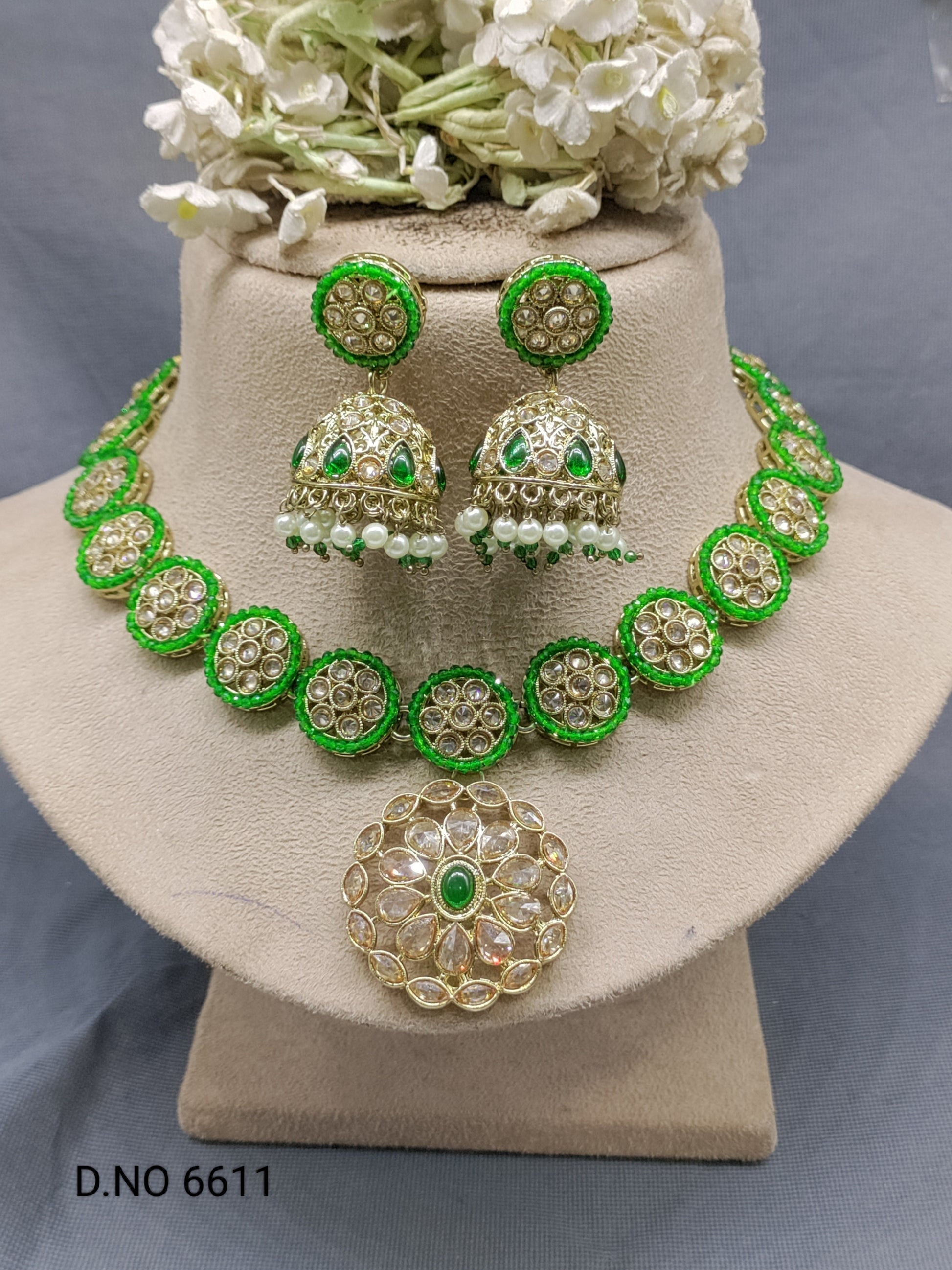 Polki Mehndi Necklace Set SKU 6611 rchiecreation