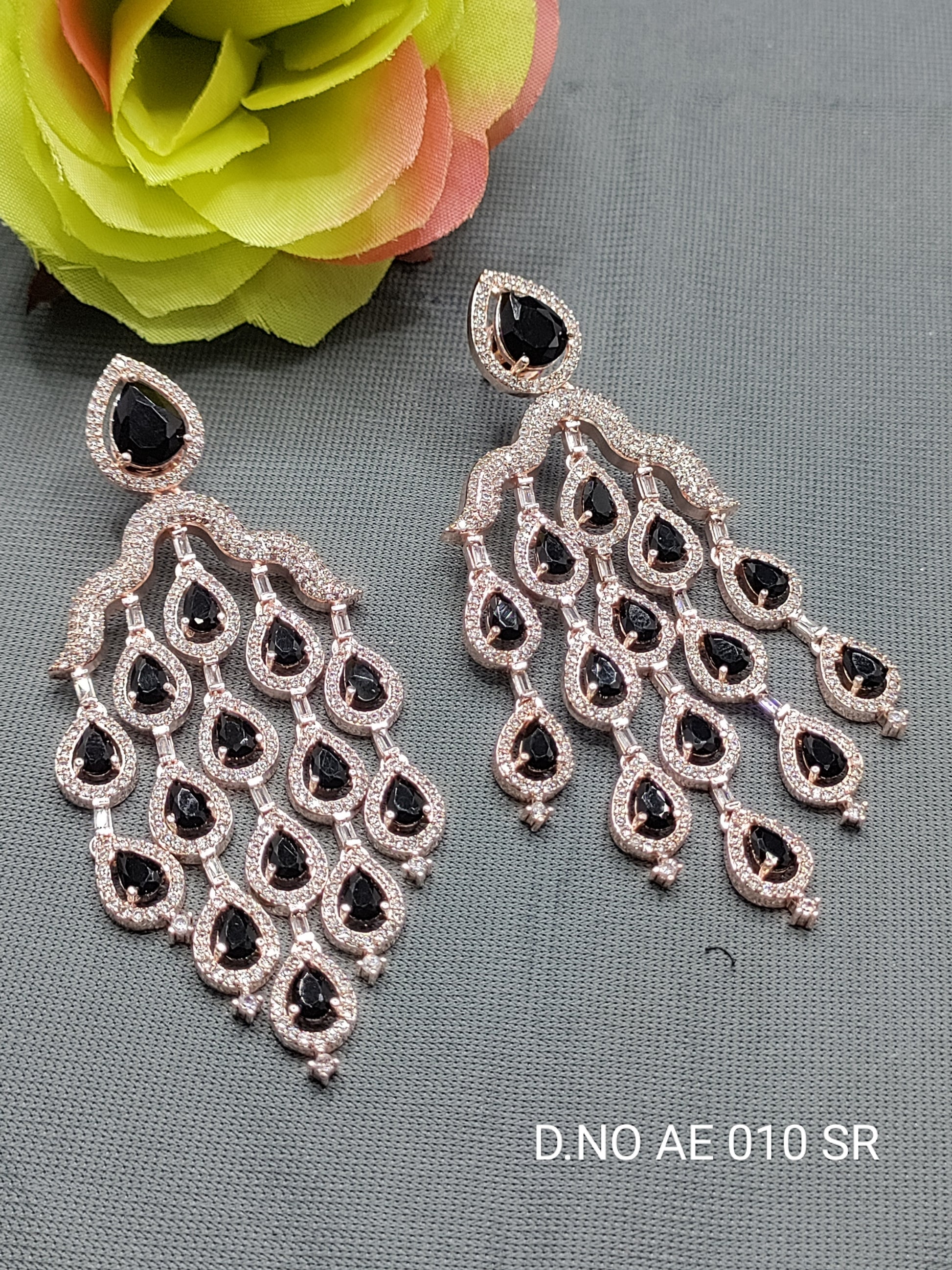 Cz Ad Rose Gold Earrings Sku AE 010 SR C1 rchiecreation