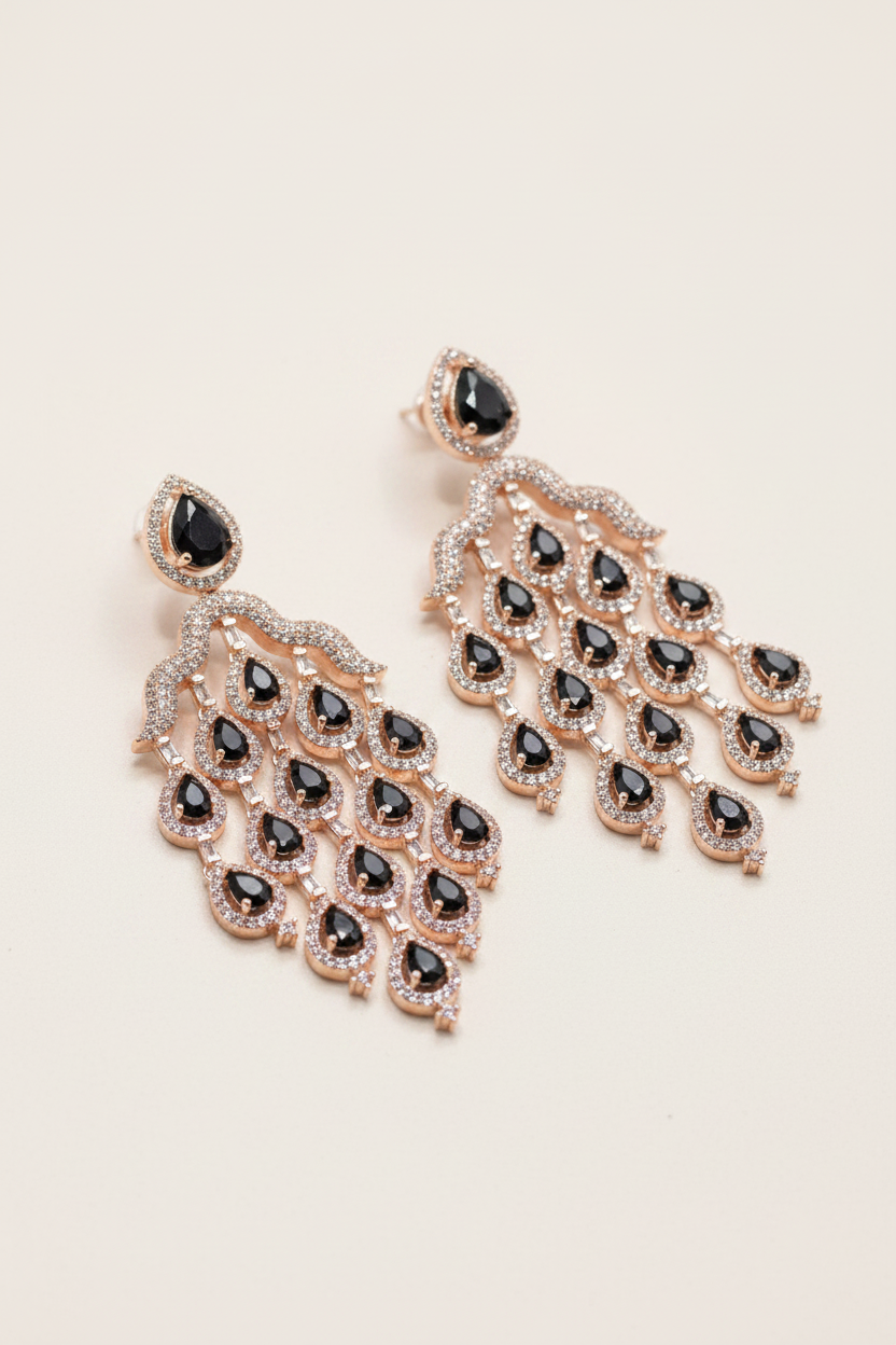 Cz Ad Rose Gold Earrings Sku AE 010 SR C1