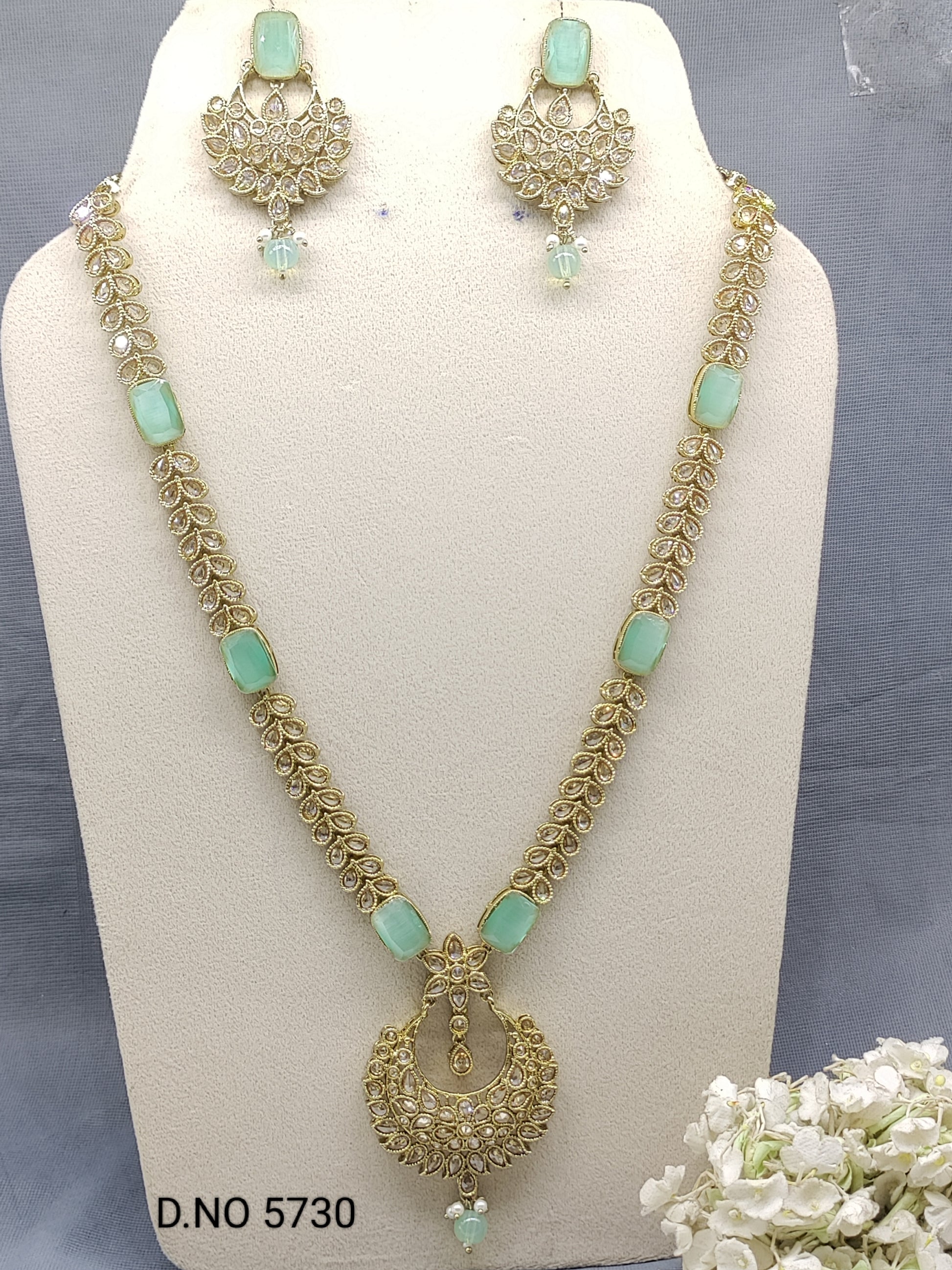 Polki Long Necklace Set Sku-5730 B3 rchiecreation