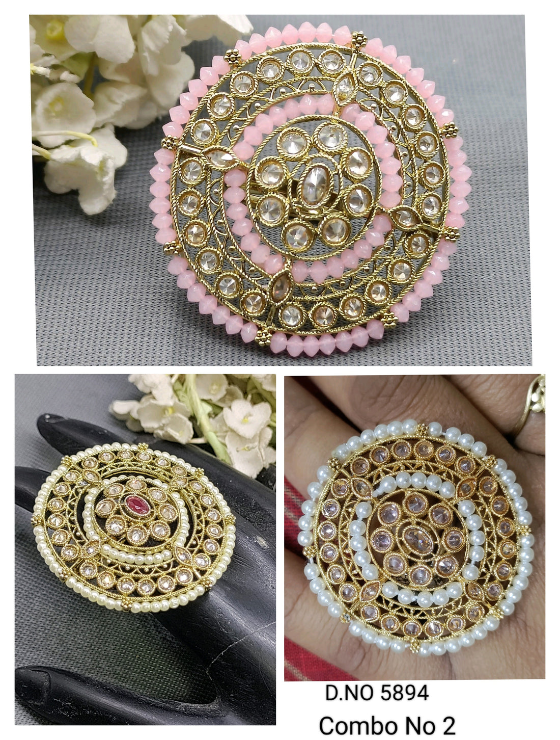 Polki Mehandi Finger Ring SKU 5894 rchiecreation
