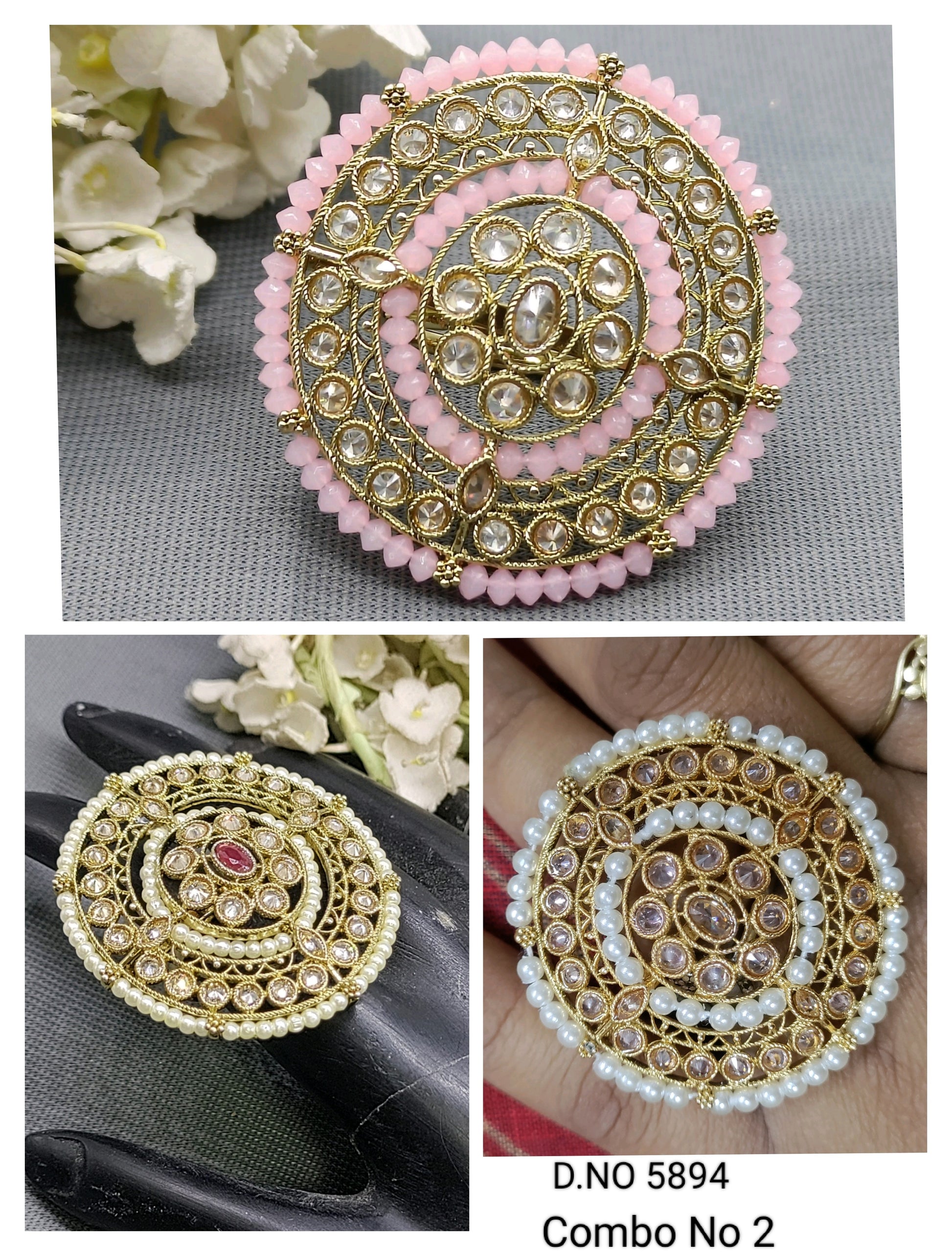 Polki Mehandi Finger Ring SKU 5894 rchiecreation