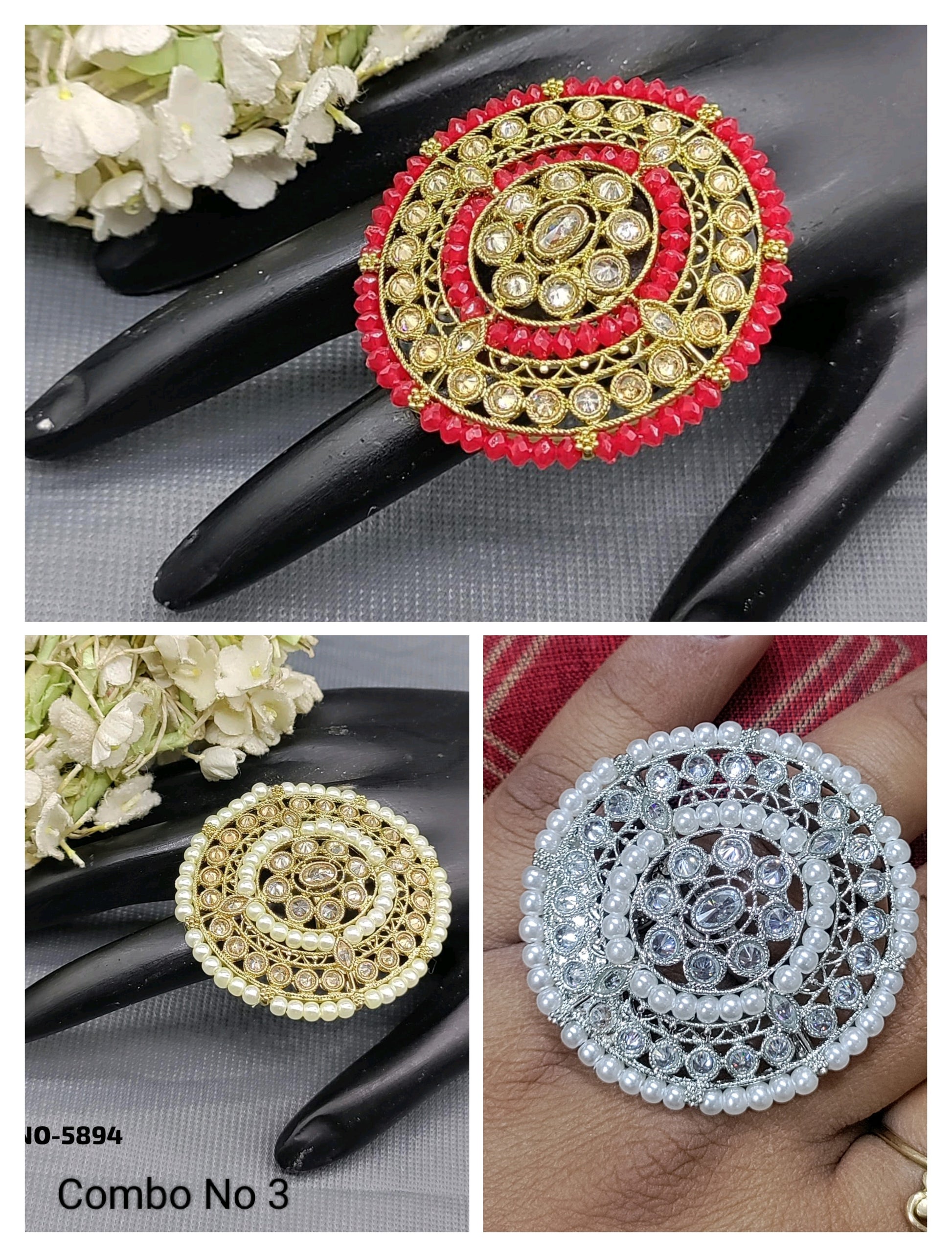 Polki Mehandi Finger Ring SKU 5894 rchiecreation