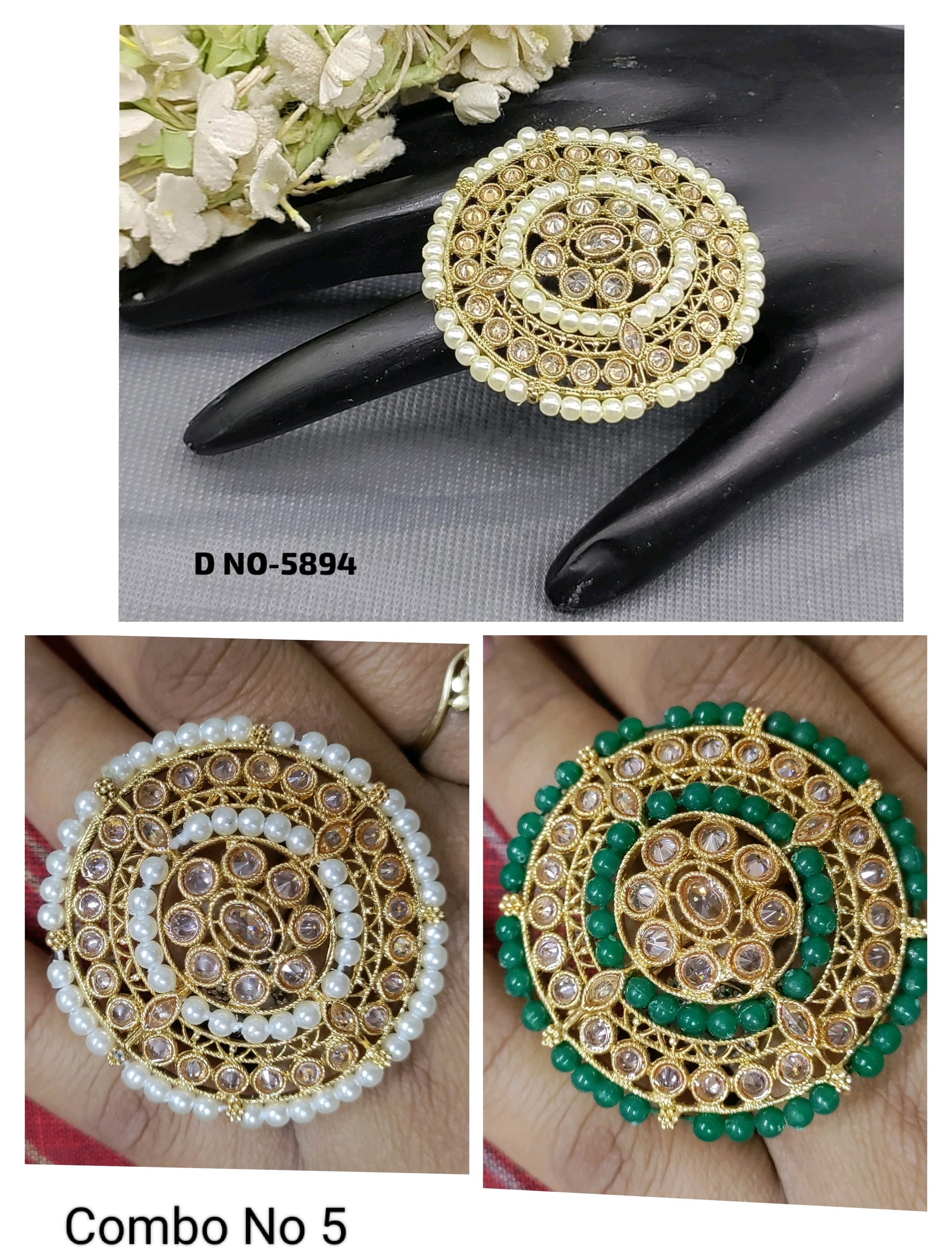 Polki Mehandi Finger Ring SKU 5894 rchiecreation