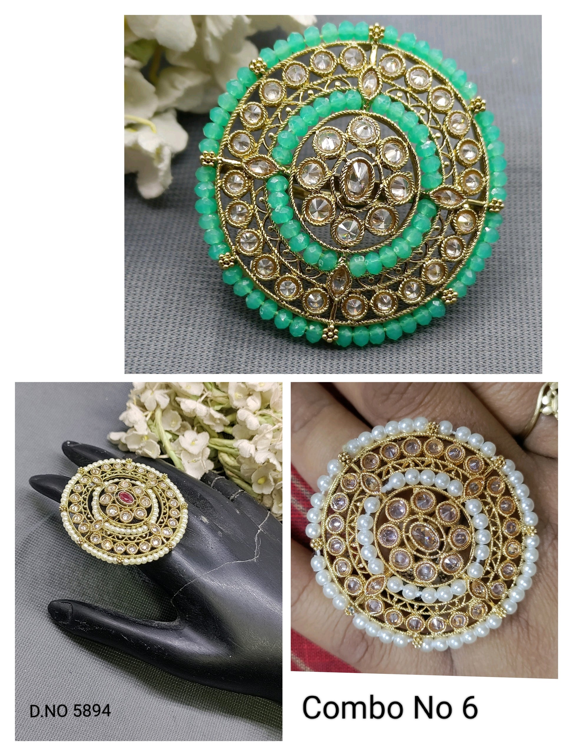 Polki Mehandi Finger Ring SKU 5894 rchiecreation
