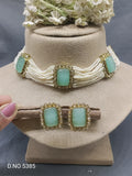 Pearl Polki Choker Necklace Mehndi Set Sku-5385 B2 rchiecreation