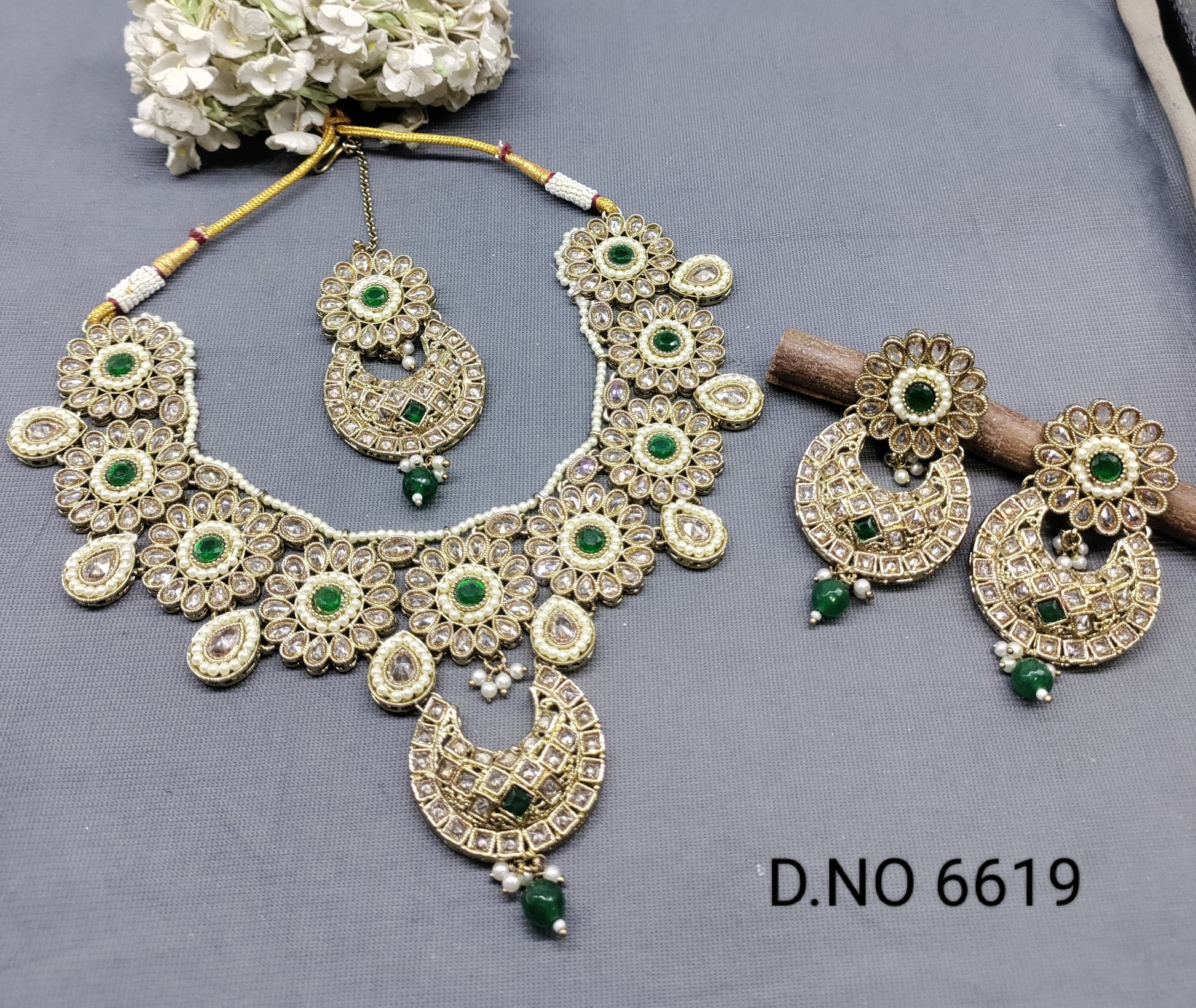 Polki Mehandi Bridal Necklace Set Sku 6619 rchiecreation