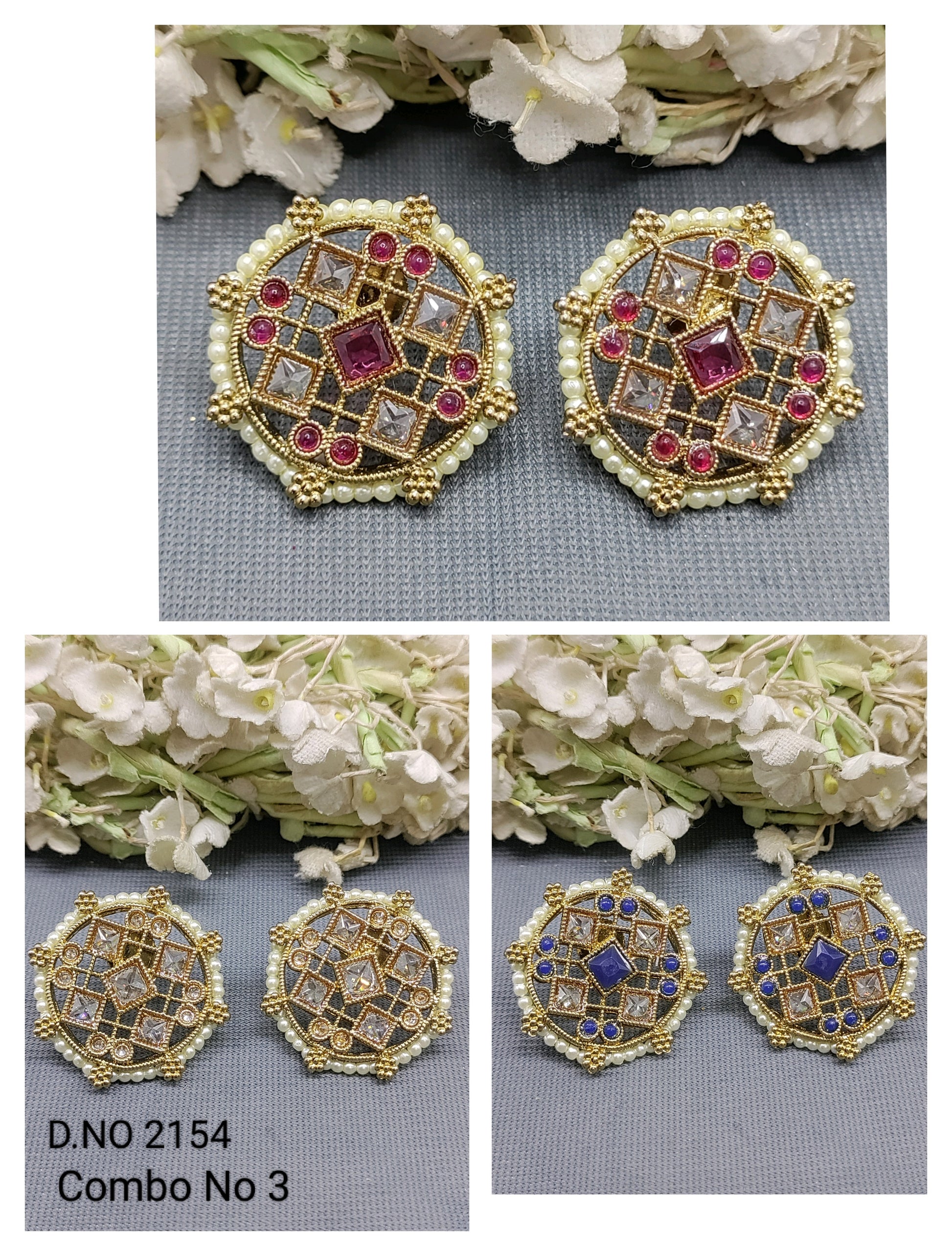Polki Mehandi Tops & Stud Earring Sku 2154 E1 rchiecreation