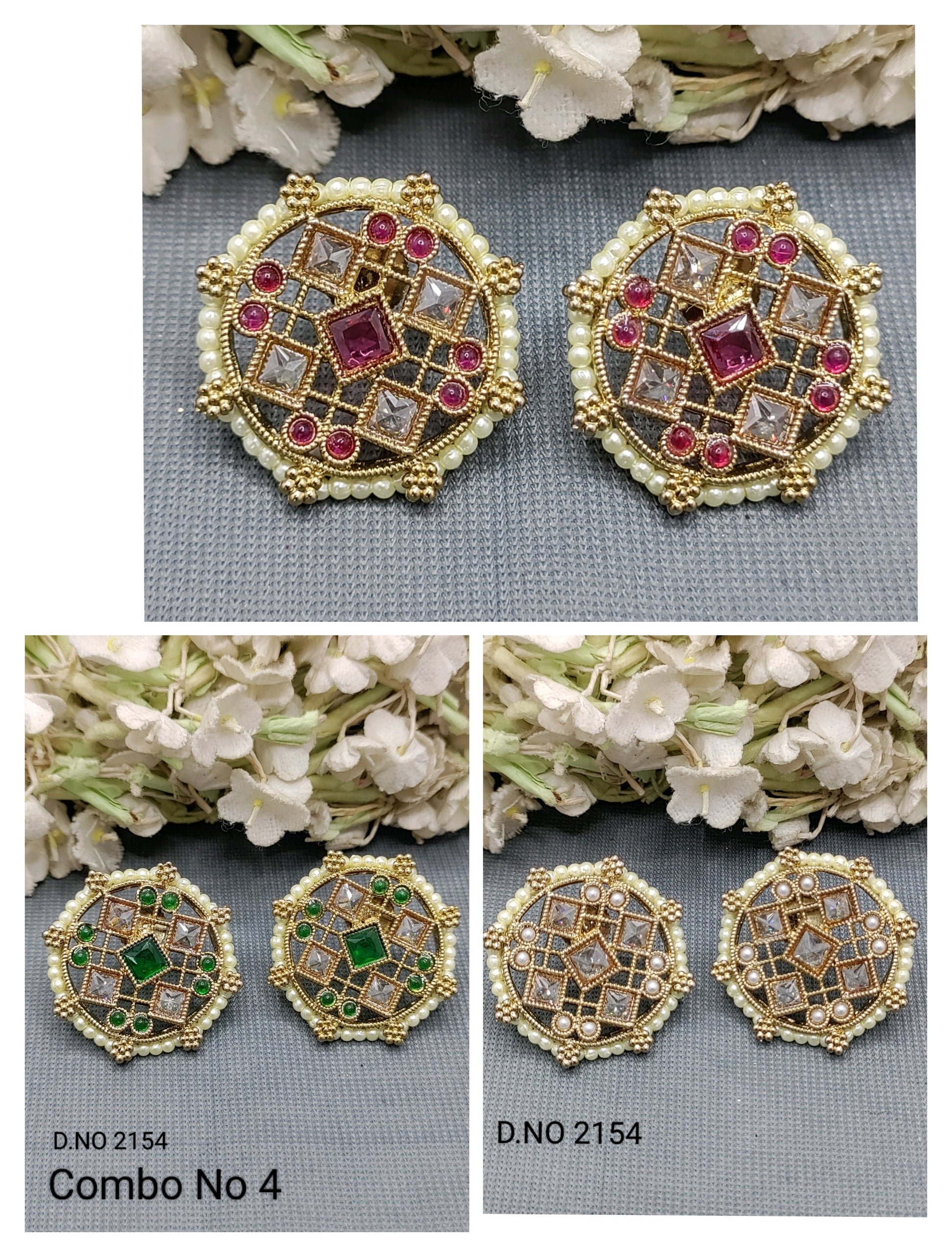 Polki Mehandi Tops & Stud Earring Sku 2154 E1 rchiecreation