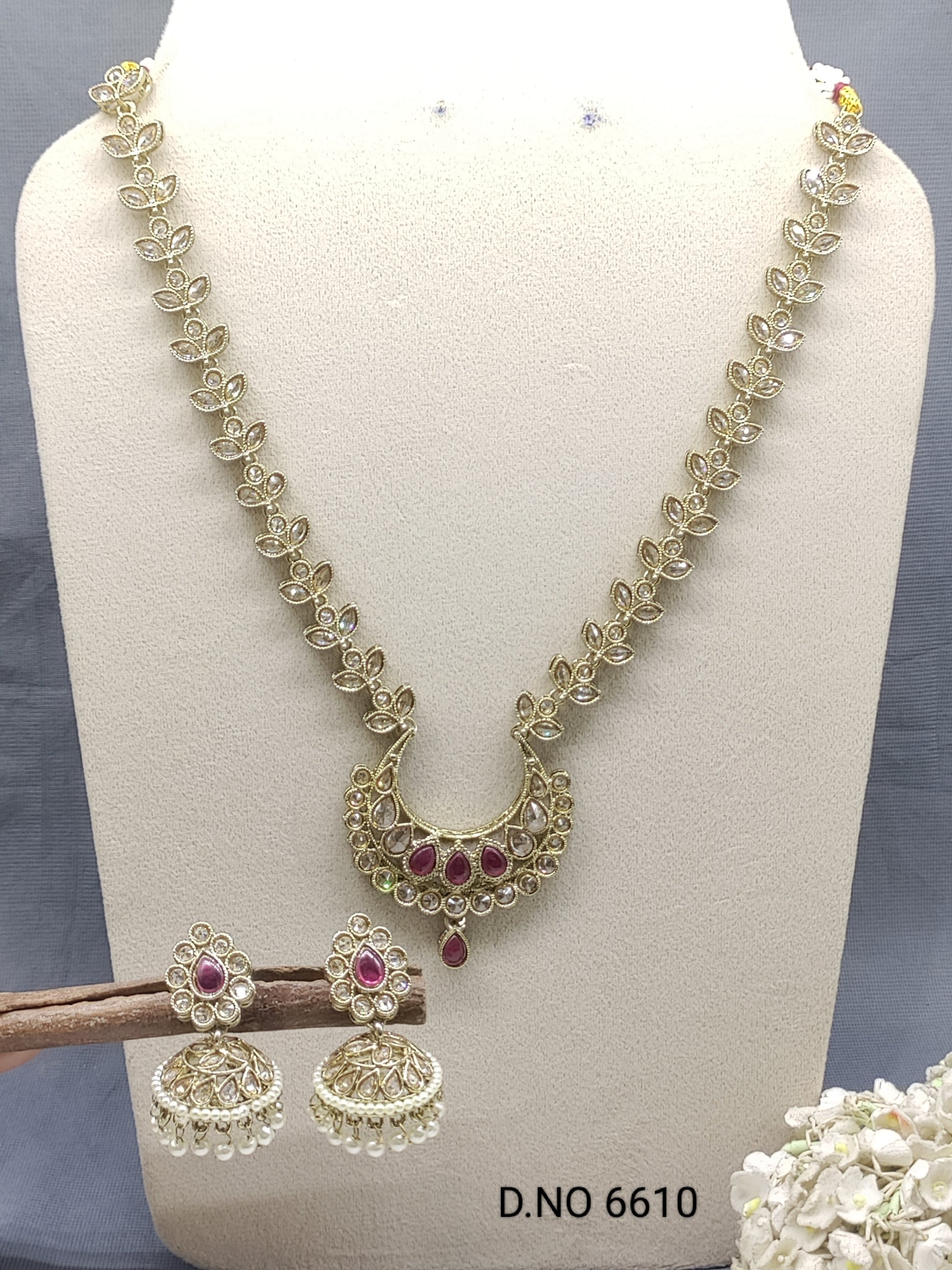 Polki Mehandi long Necklace Set Sku 6610 rchiecreation