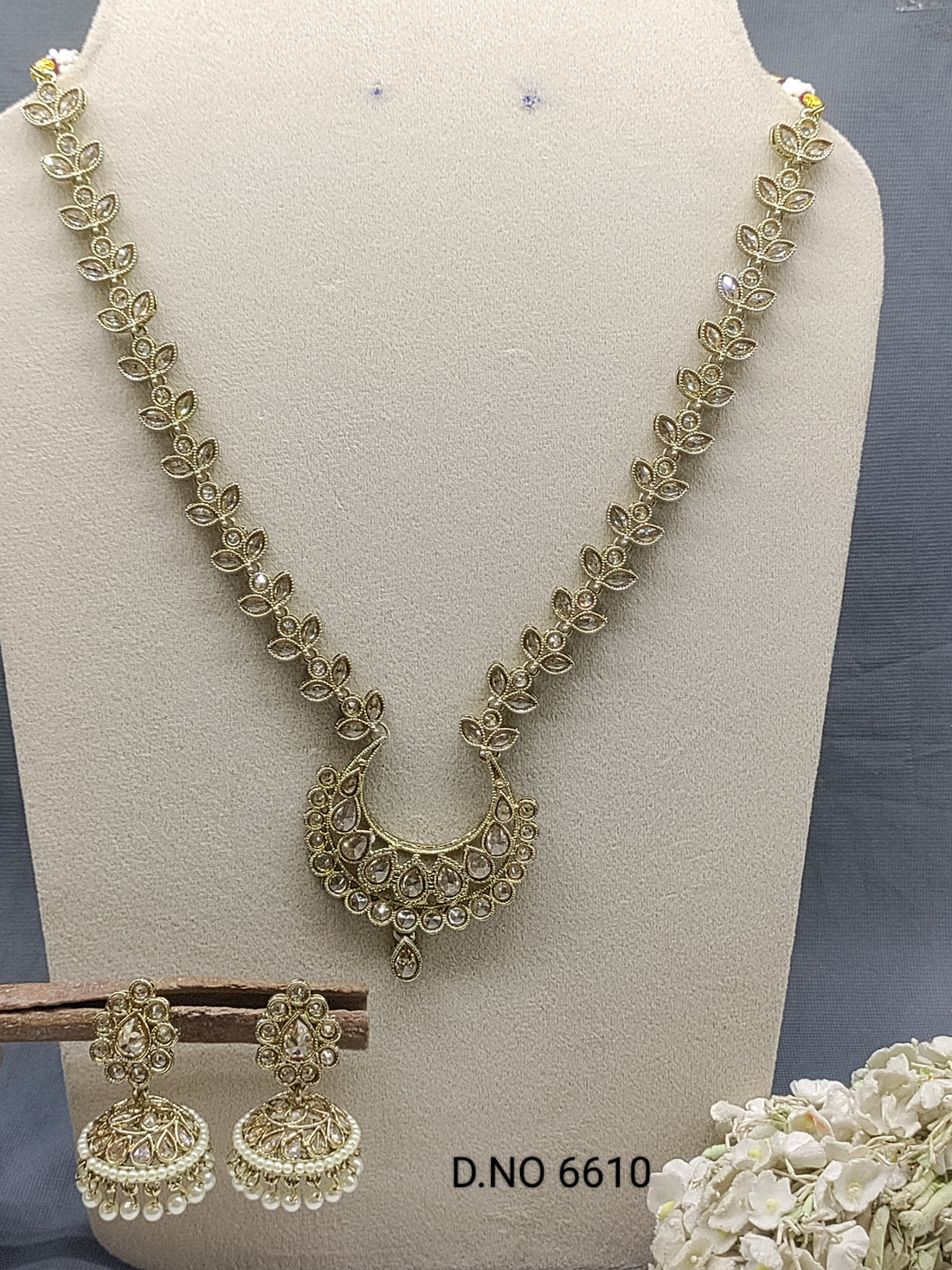 Polki Mehandi long Necklace Set Sku 6610 rchiecreation