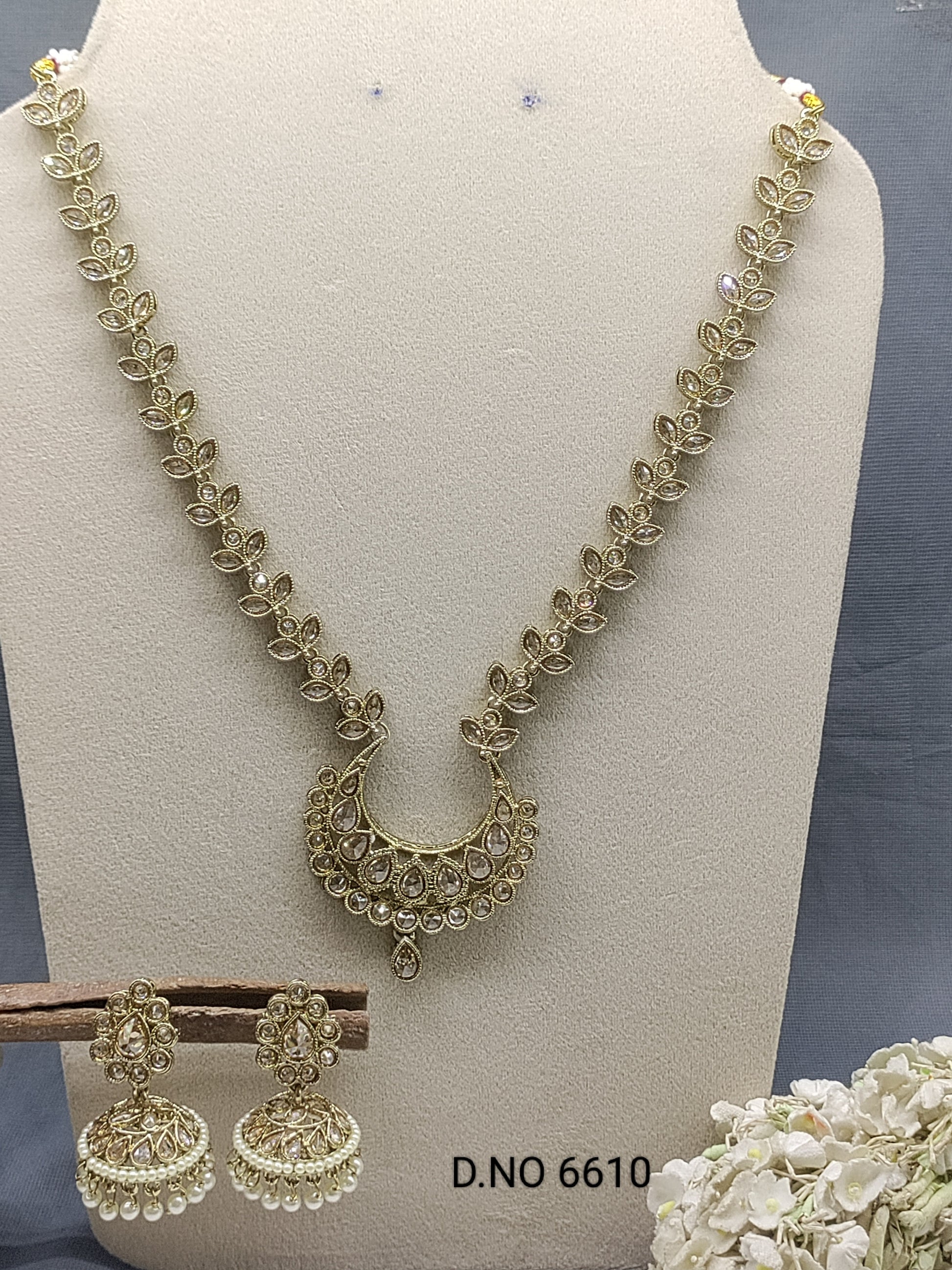 Polki Mehandi long Necklace Set Sku 6610 rchiecreation