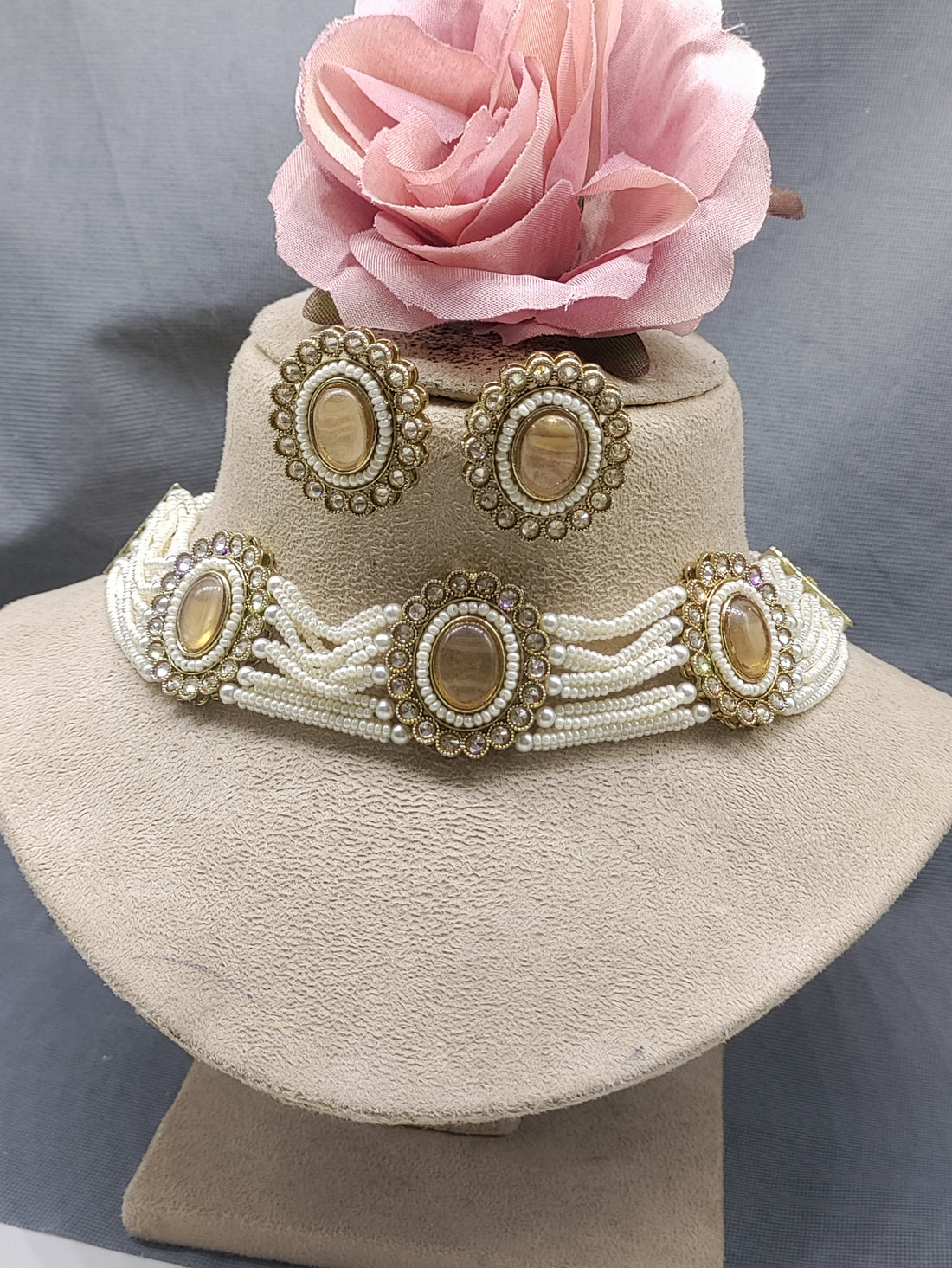 Beautiful Polki Mirror Chocker Necklace Sku-5642B1 rchiecreation