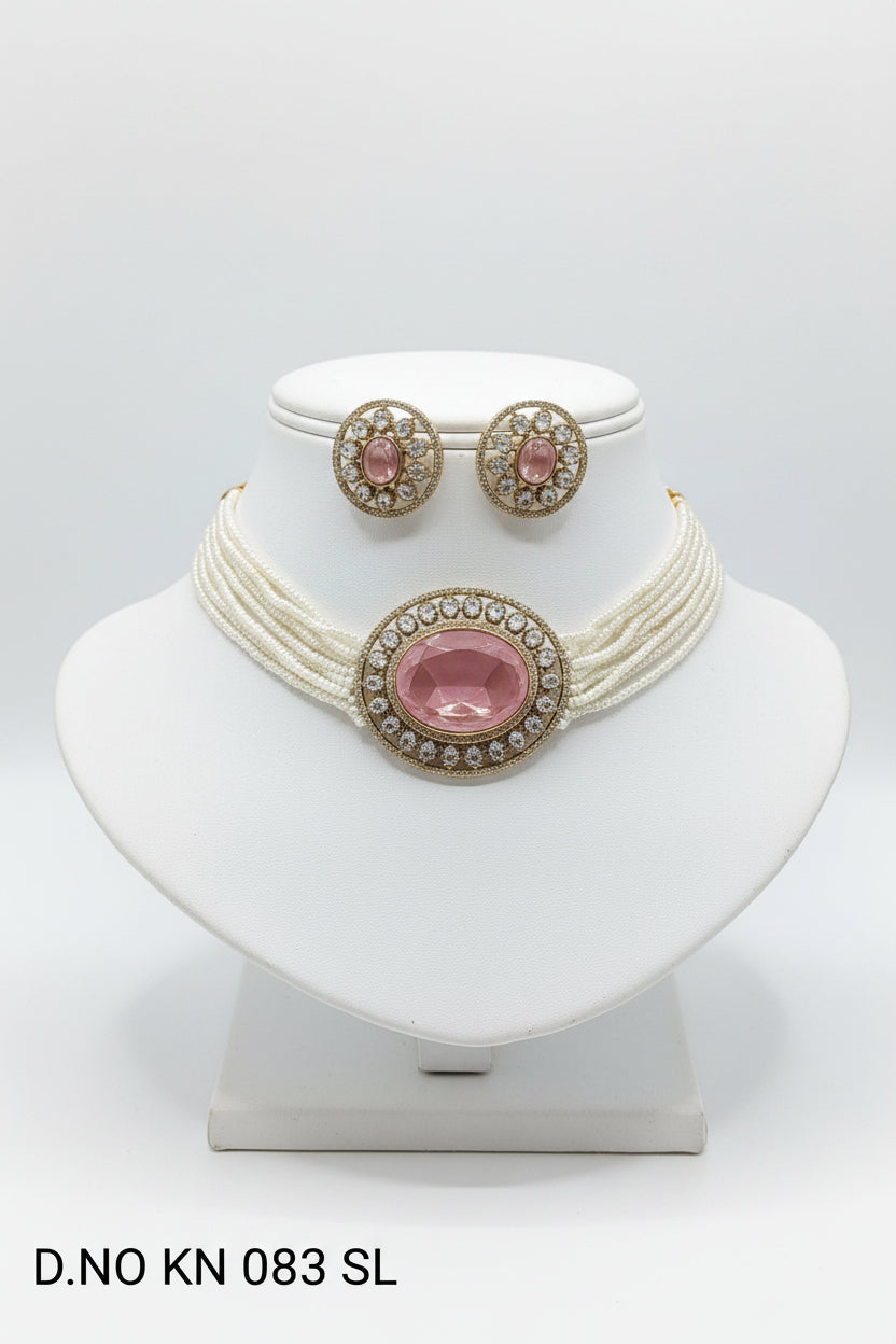 Moissanite Mehandi Kundan Necklace Set Sku KN 083 SL rchiecreation