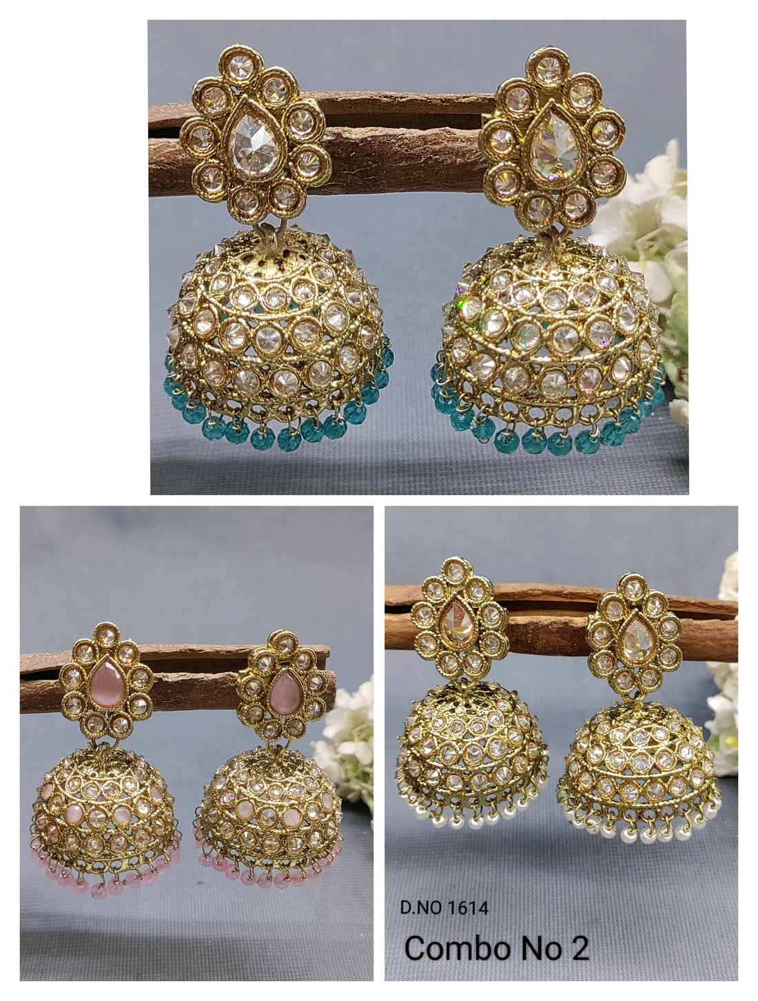 Polki Mehandi Jhumki Earring Sku 1614 rchiecreation