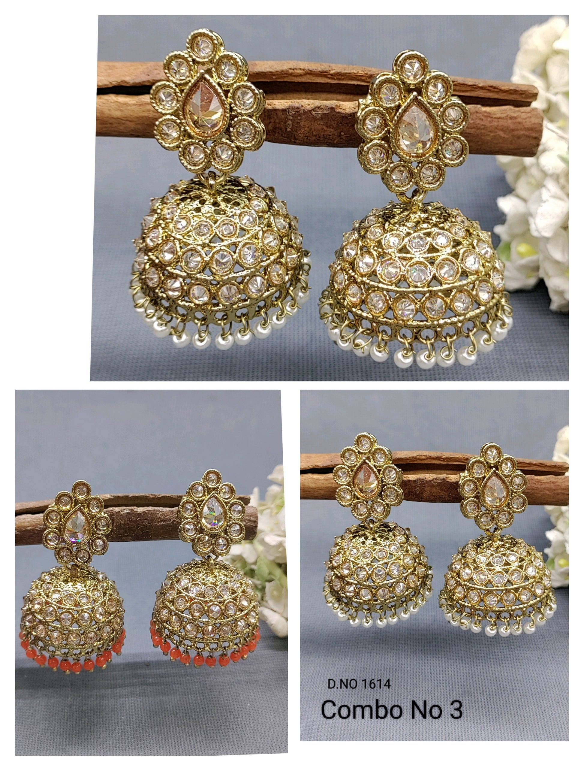Polki Mehandi Jhumki Earring Sku 1614 rchiecreation