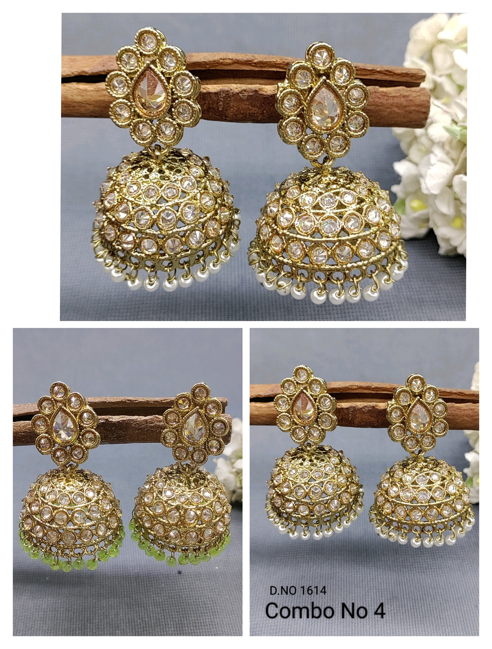 Polki Mehandi Jhumki Earring Sku 1614 rchiecreation