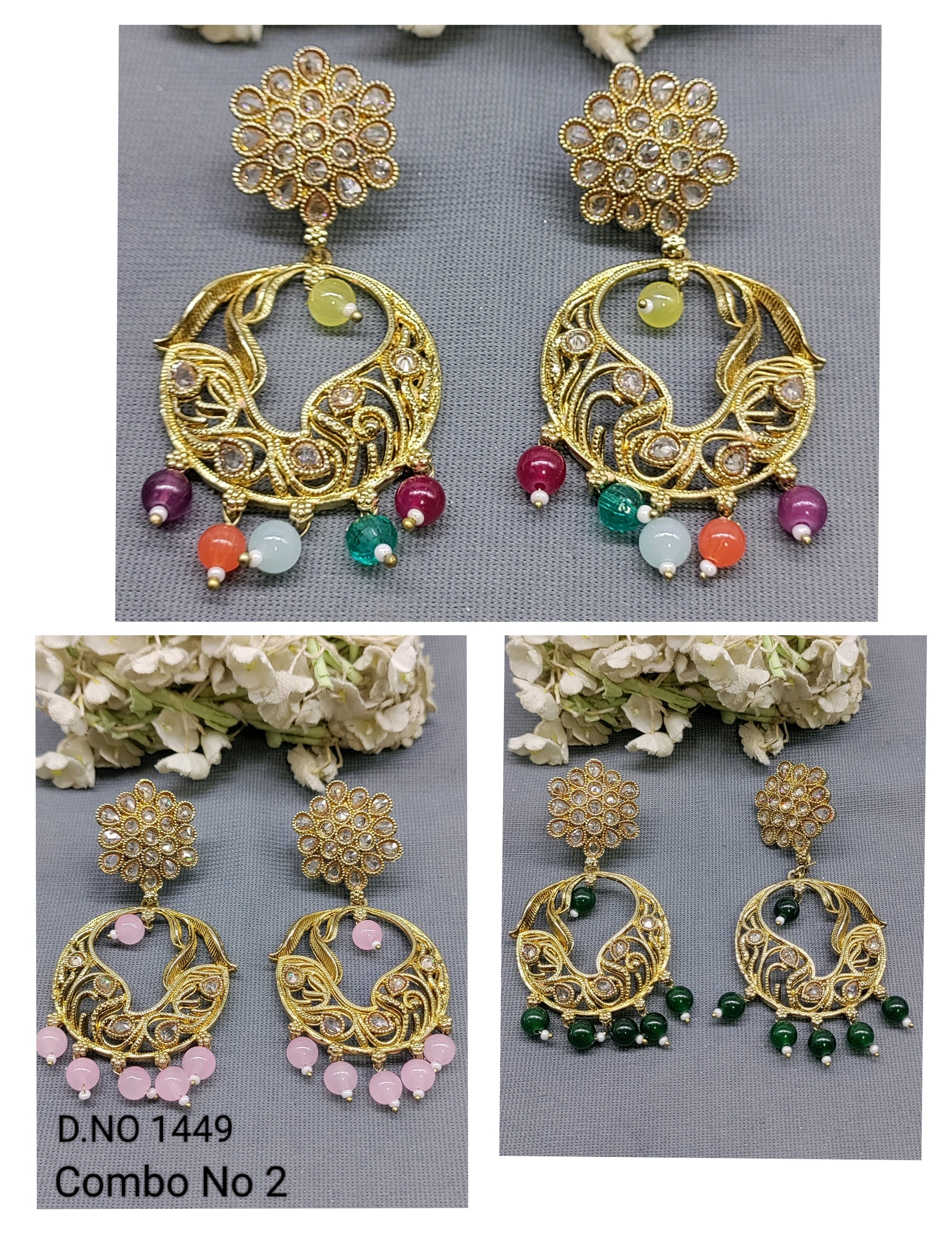 Polki Mehandi Earring Sku 1449 rchiecreation