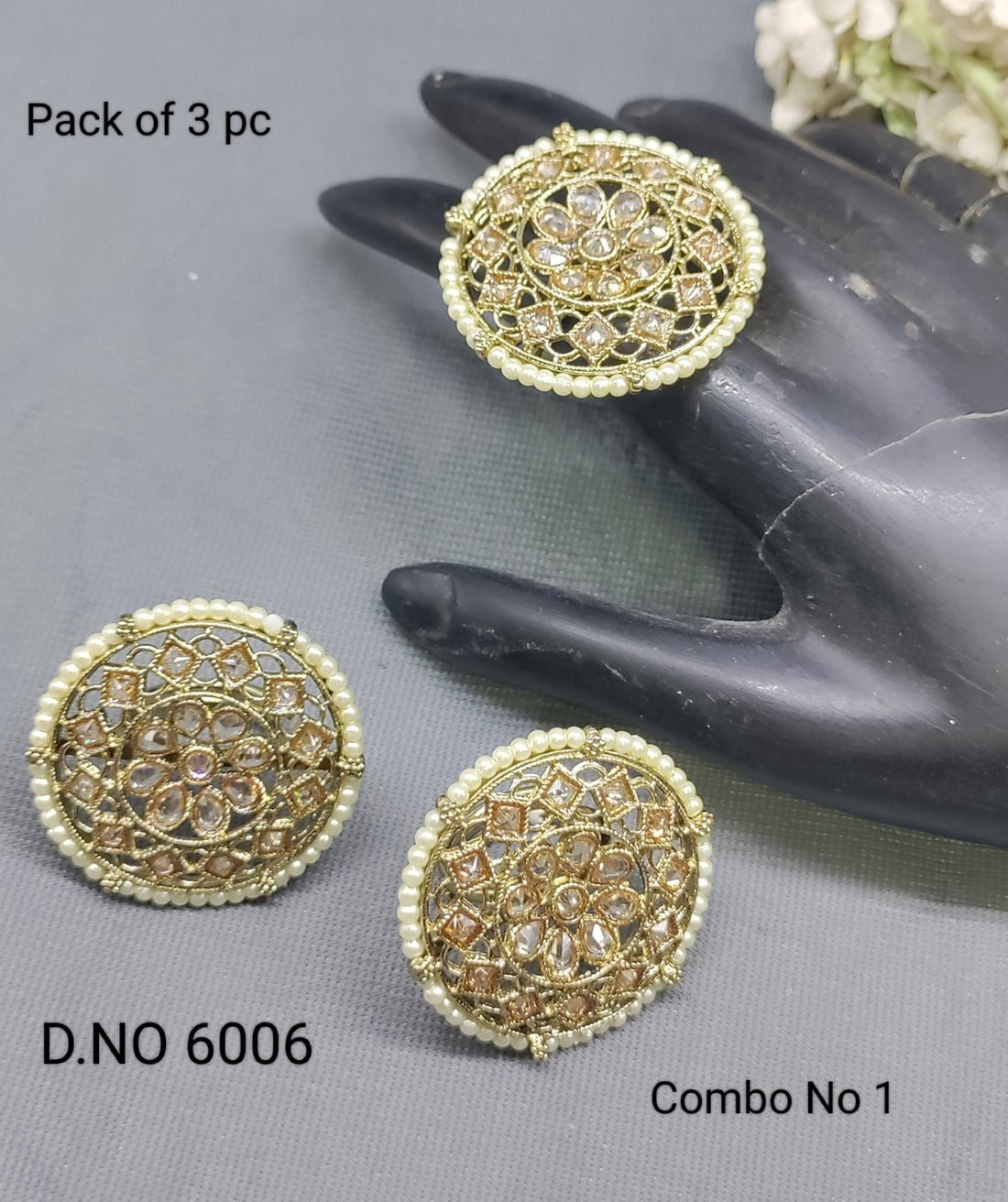 Polki Mehandi Finger Ring Combo Sku 6006 rchiecreation