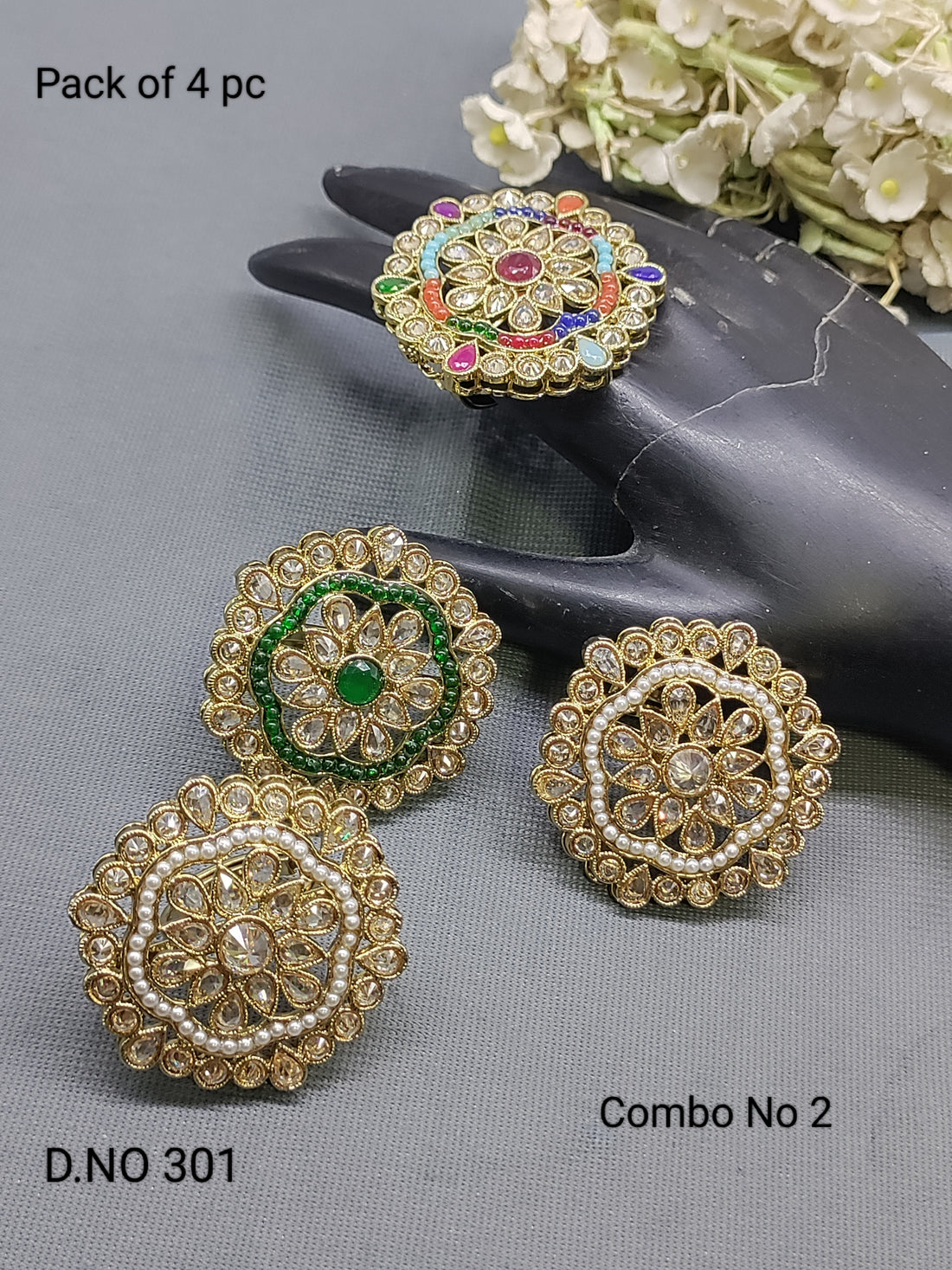 Polki Mehandi Finger Ring Combo Sku 301 rchiecreation