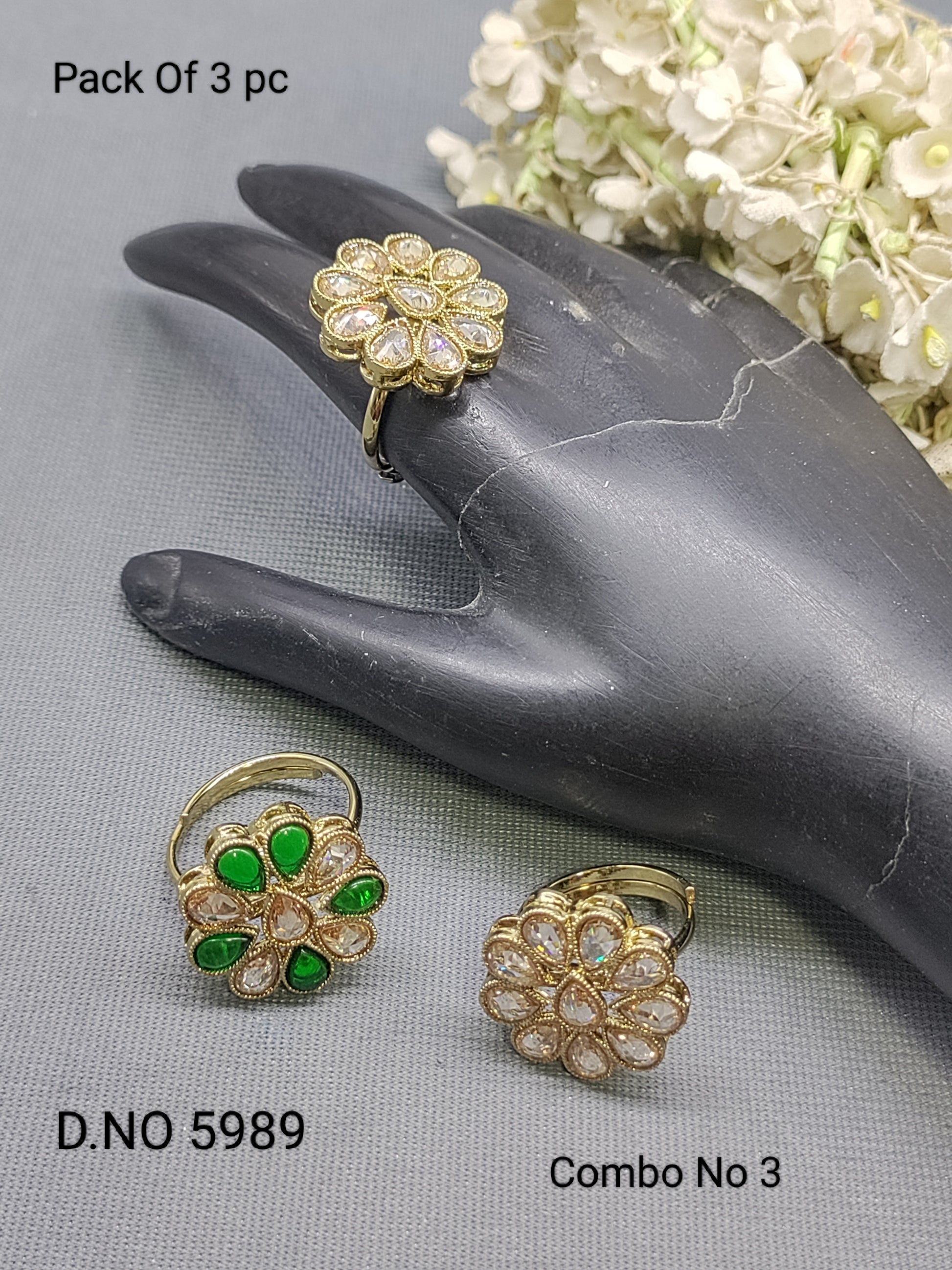 Polki Mehandi Finger Ring Combo Sku 5989 rchiecreation