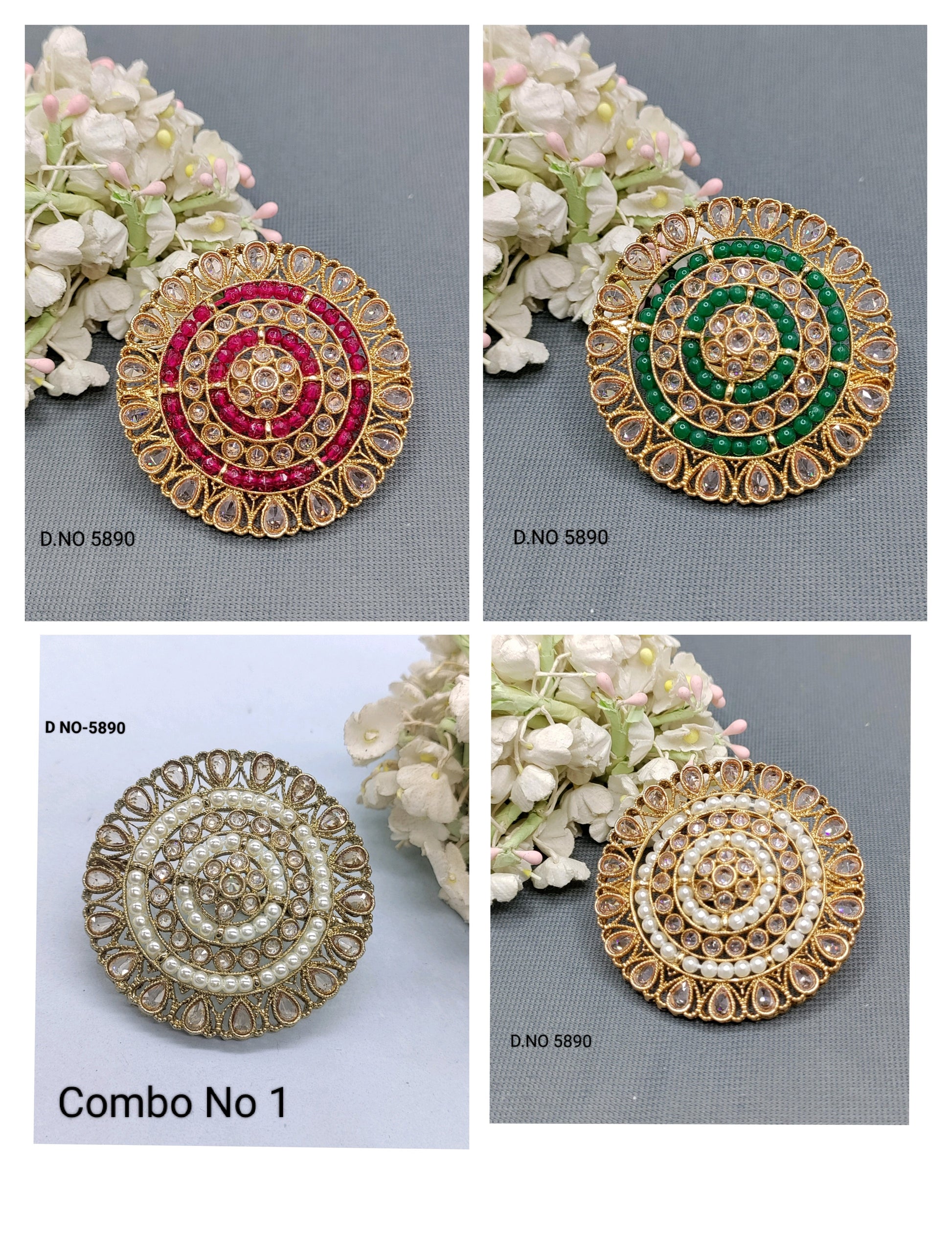 Polki Mehandi Finger Ring Combo Sku 5890 rchiecreation
