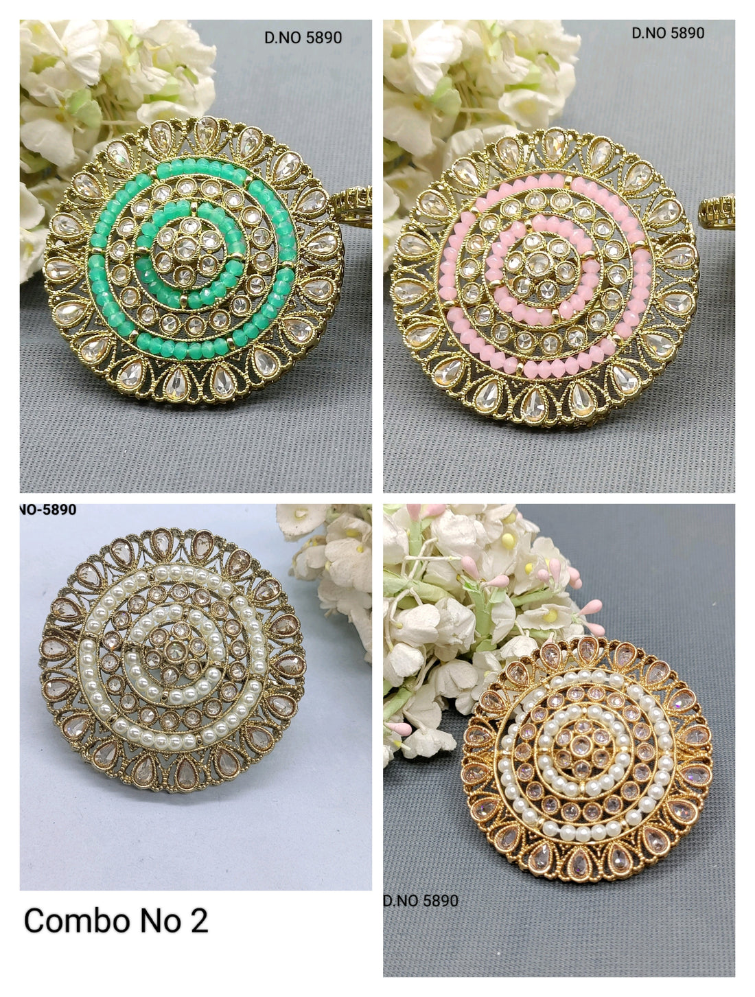 Polki Mehandi Finger Ring Combo Sku 5890 rchiecreation