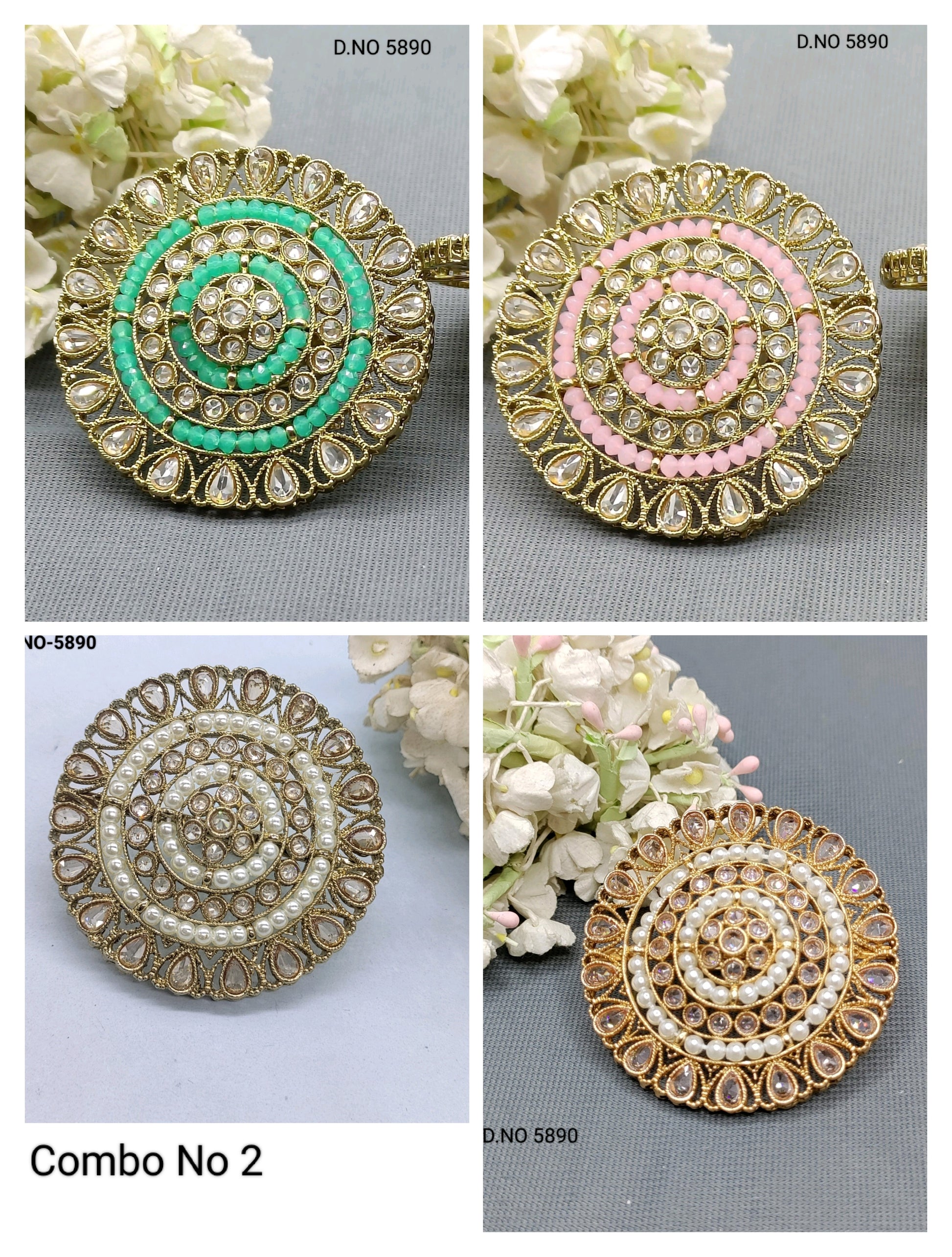 Polki Mehandi Finger Ring Combo Sku 5890 rchiecreation