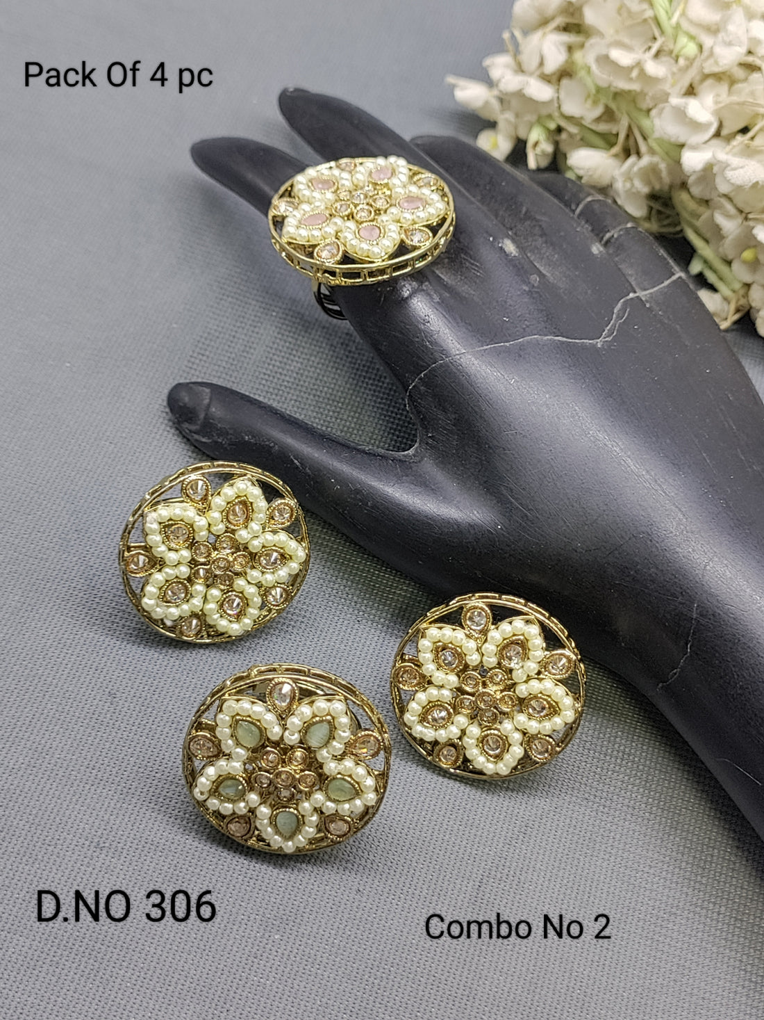 Polki Mehandi Finger Ring Combo Sku 306 rchiecreation